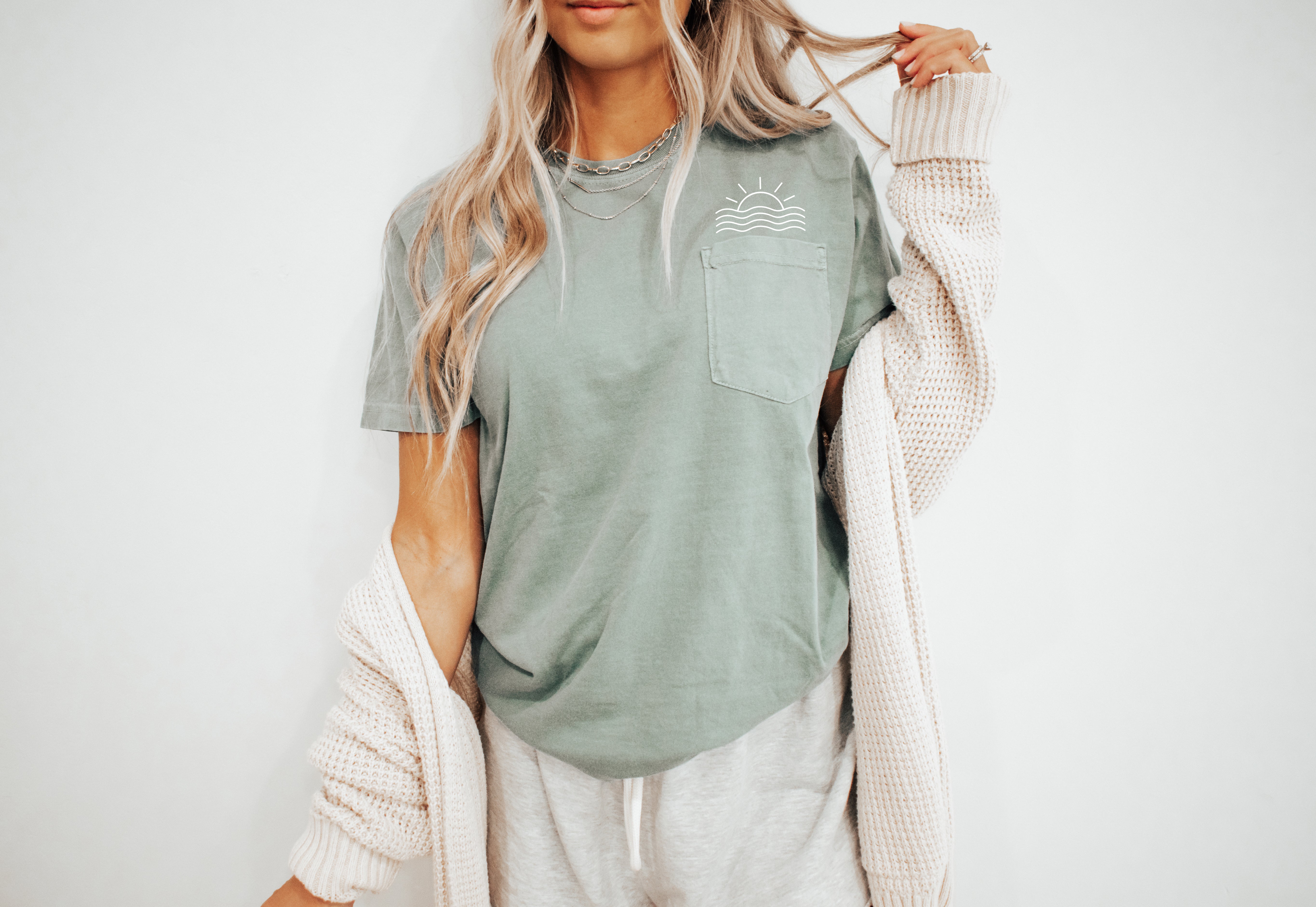 Sun and Wave Lake Beach Comfort Colors Pocket T Shirt | Nature, Camping, Plant