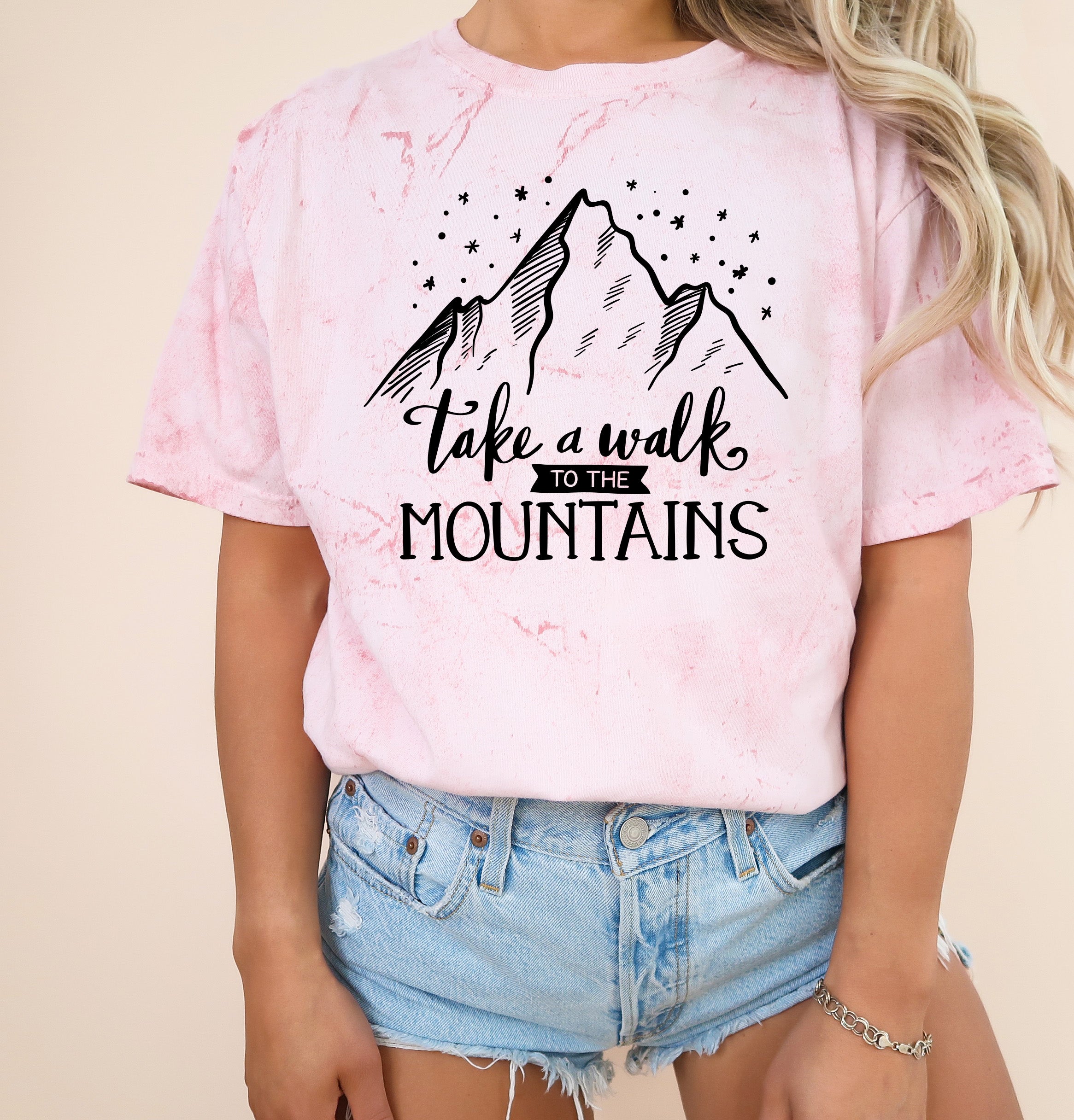 Take a walk to the mountains Camping Hiking Garment Dyed Shirt