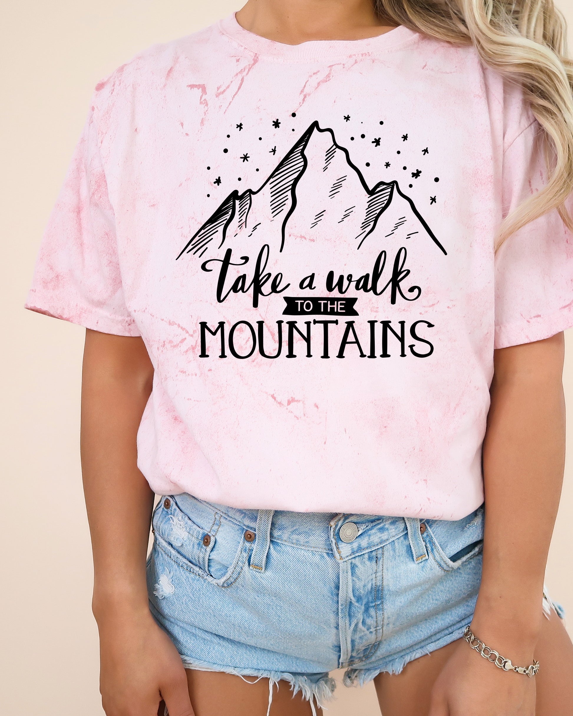 Take a walk to the mountains Camping Hiking Garment Dyed Shirt