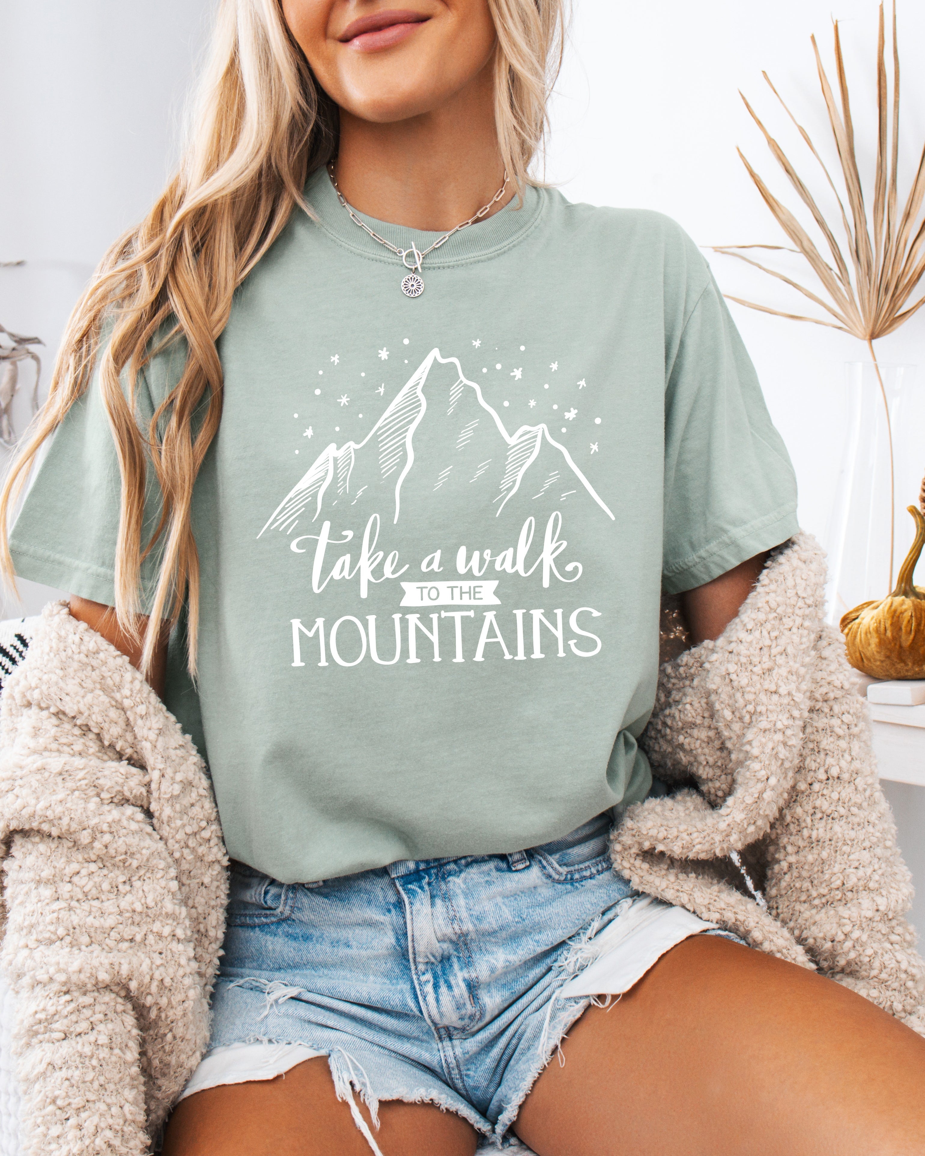 Take a walk to the mountains Camping Hiking Garment Dyed Shirt