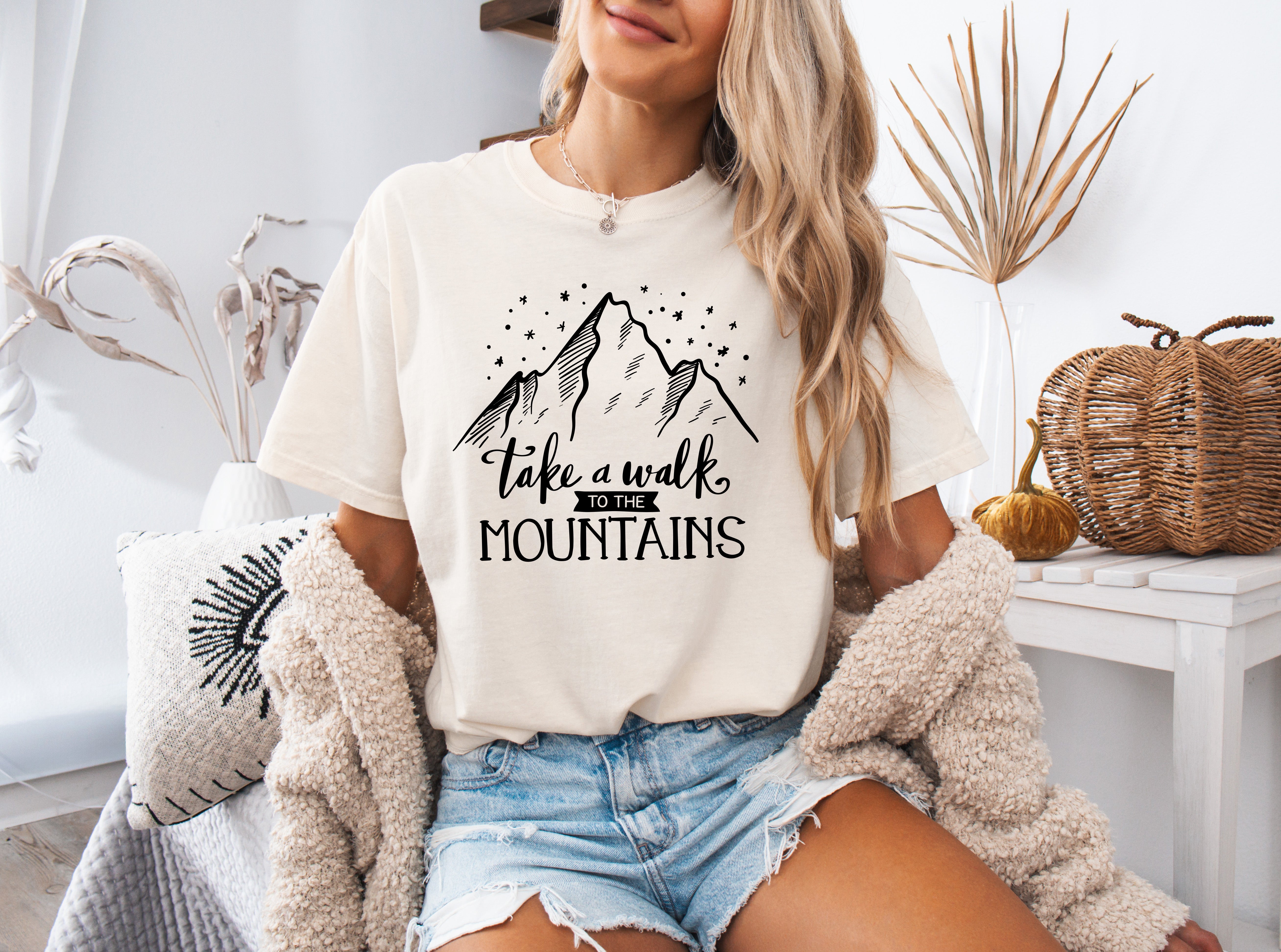 Take a walk to the mountains Camping Hiking Garment Dyed Shirt