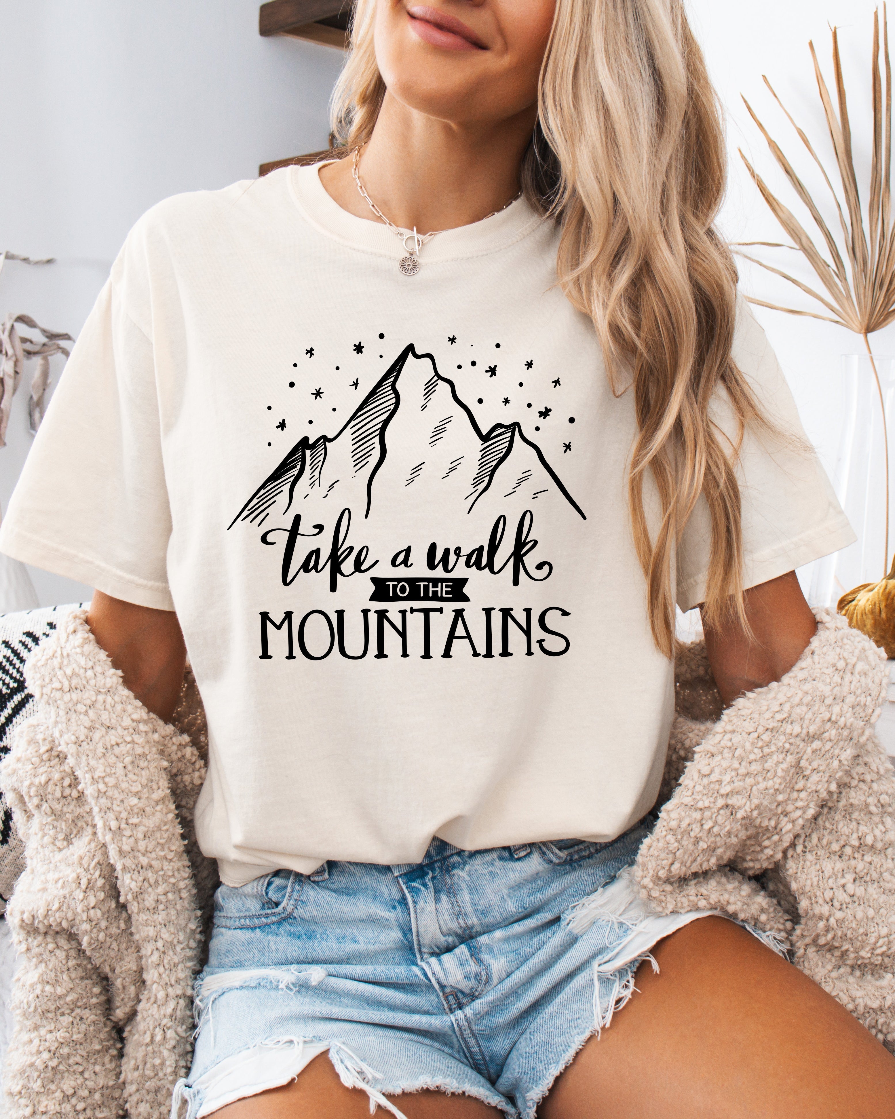 Take a walk to the mountains Camping Hiking Garment Dyed Shirt