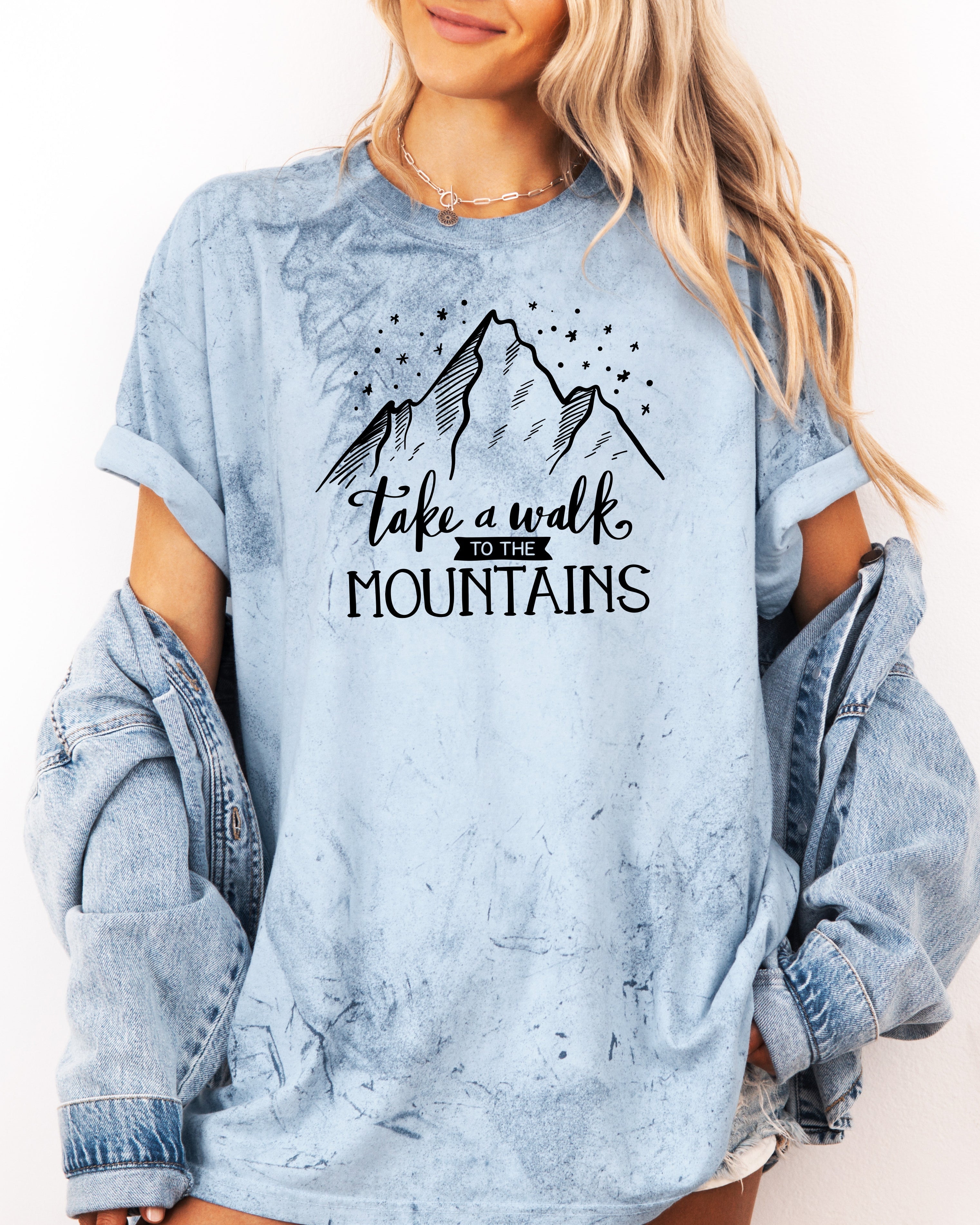 Take a walk to the mountains Camping Hiking Garment Dyed Shirt