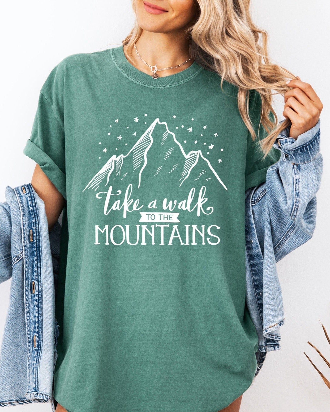 Take a walk to the mountains Camping Hiking Garment Dyed Shirt