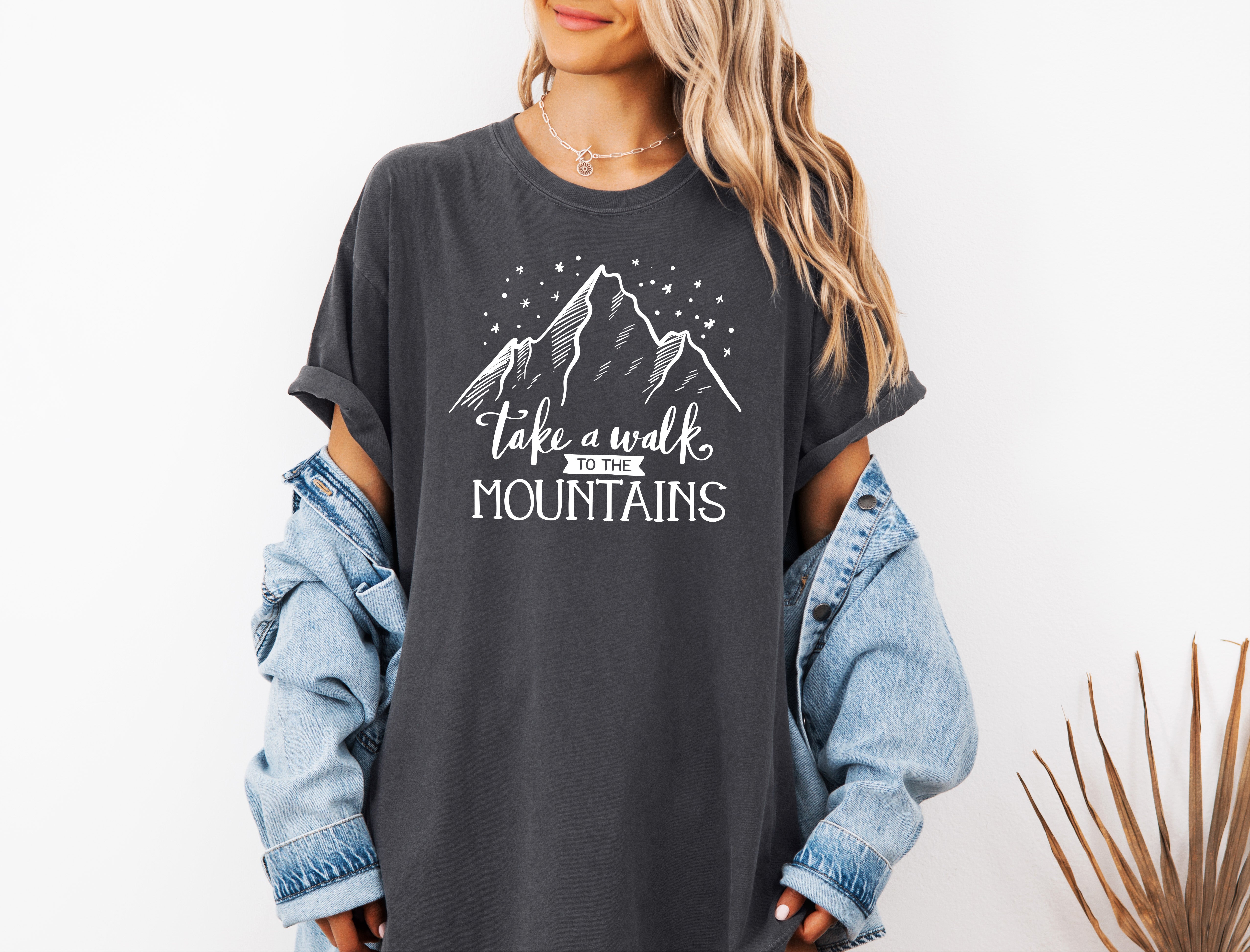 Take a walk to the mountains Camping Hiking Garment Dyed Shirt