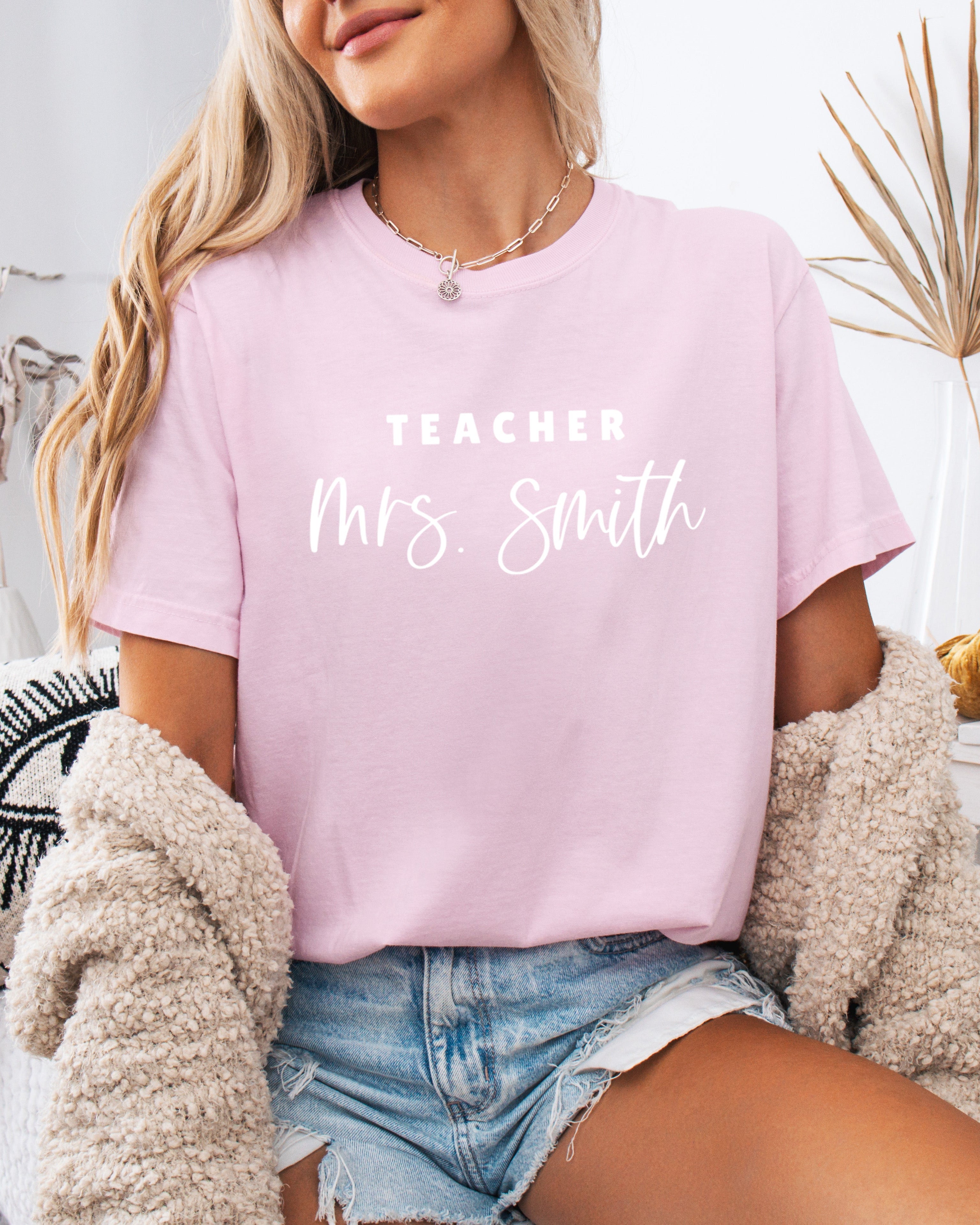 Teacher Mrs Custom Personalization name Teacher Comfort Colors Garment Dyed T Shirt