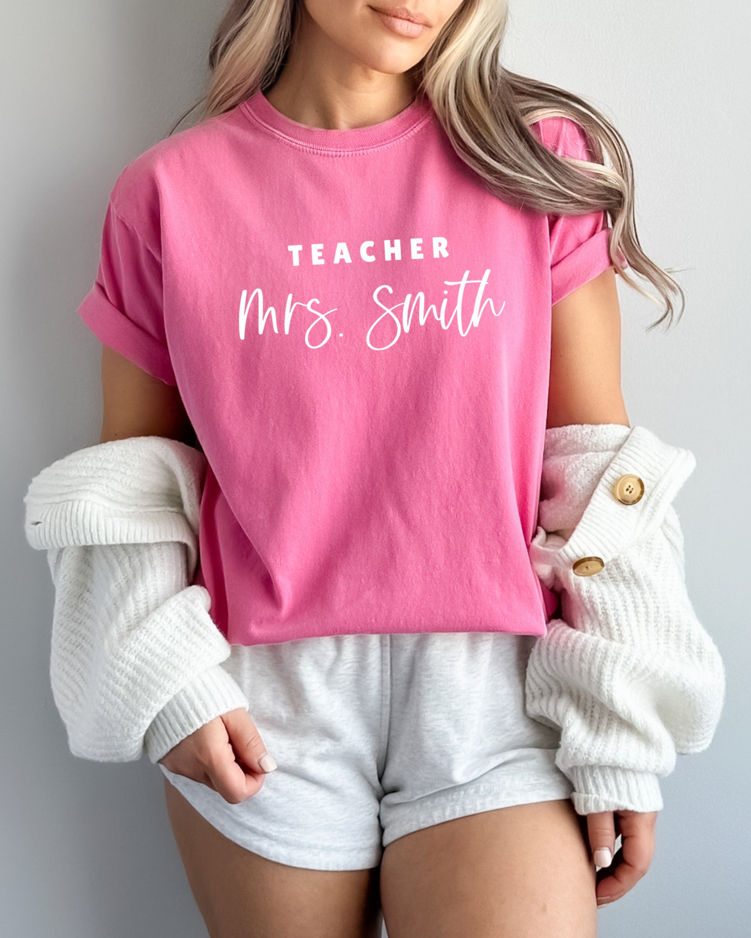 Teacher Mrs Custom Personalization name Teacher Comfort Colors Garment Dyed T Shirt