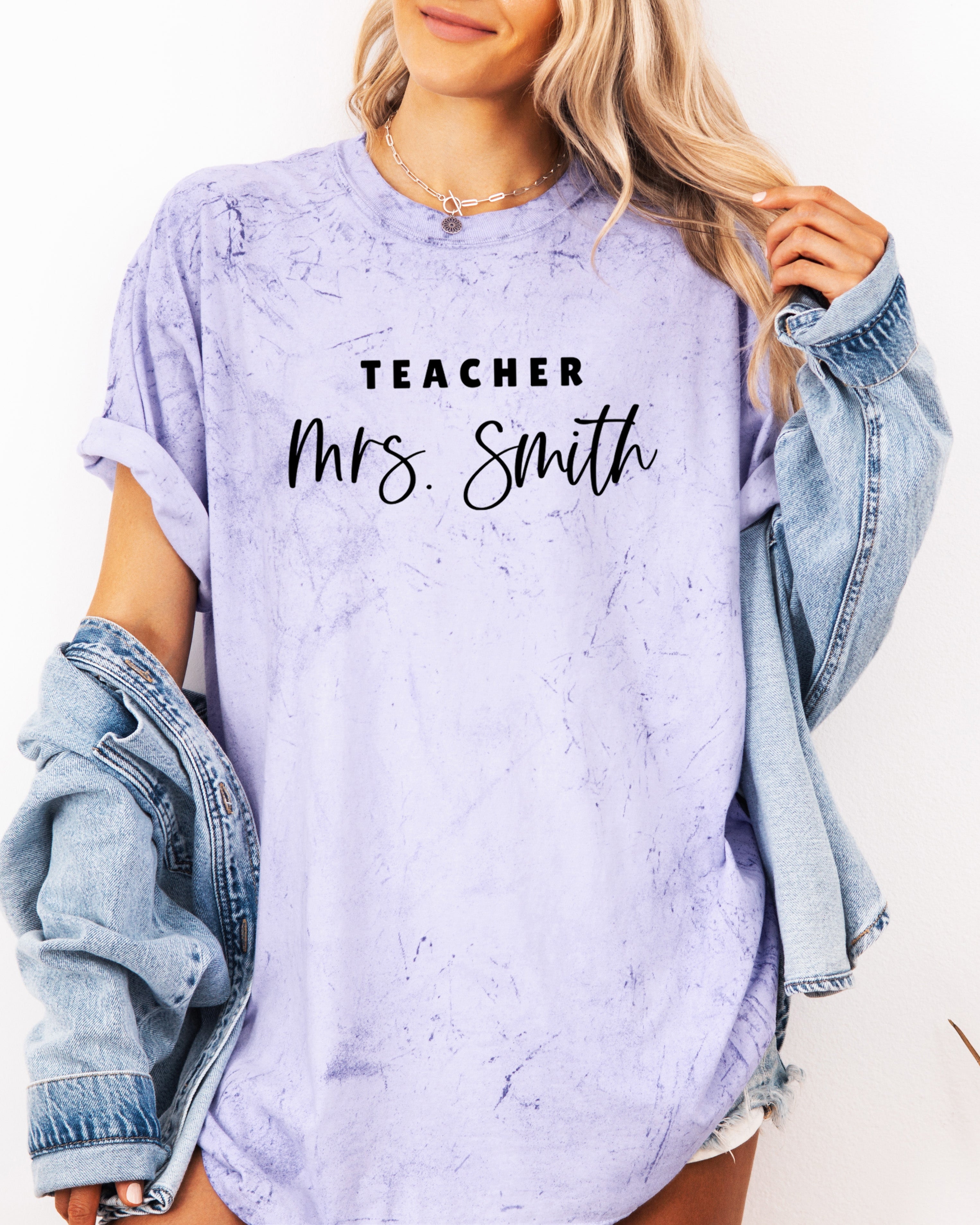 Teacher Mrs Custom Personalization name Teacher Comfort Colors Garment Dyed T Shirt