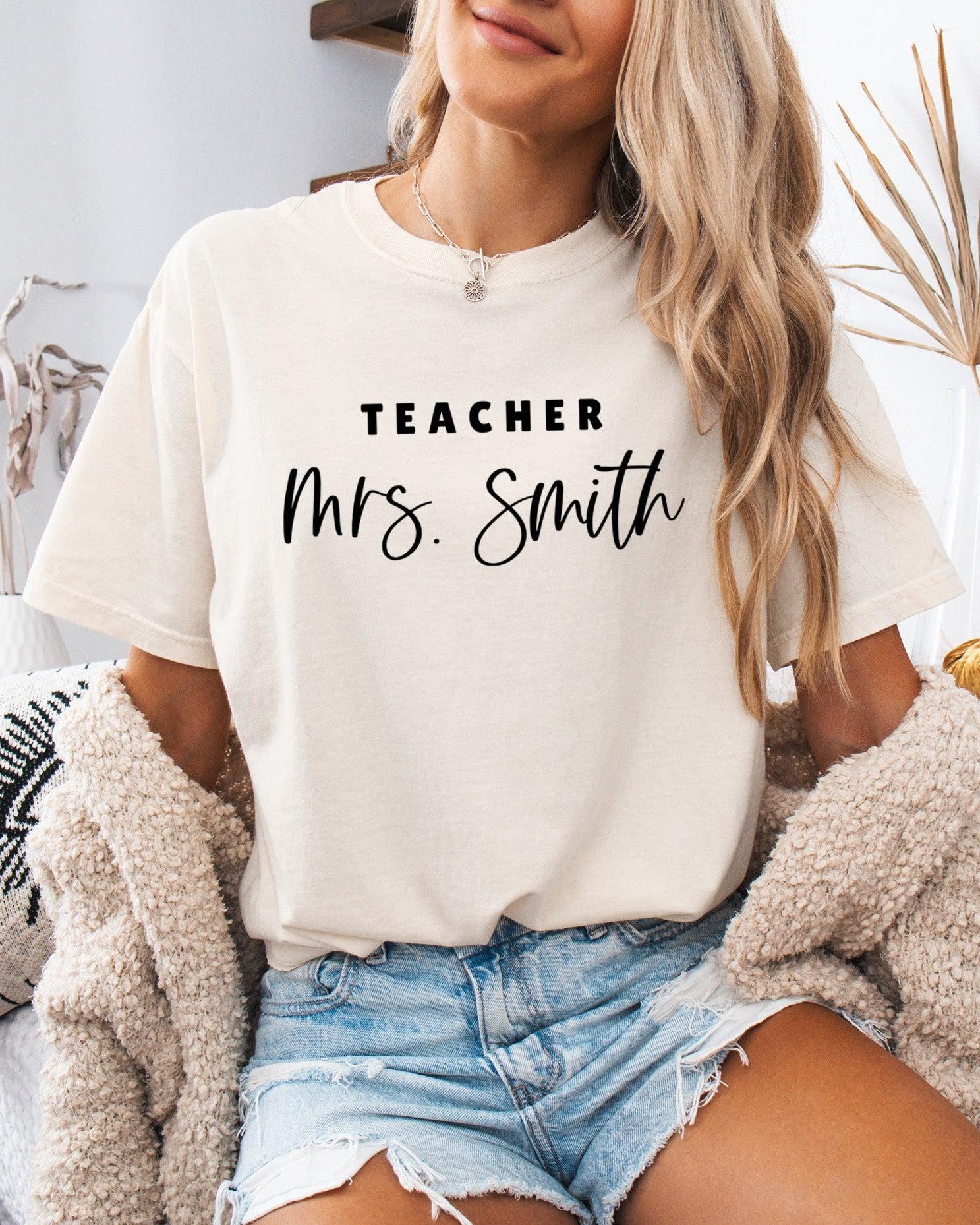 Teacher Mrs Custom Personalization name Teacher Comfort Colors Garment Dyed T Shirt