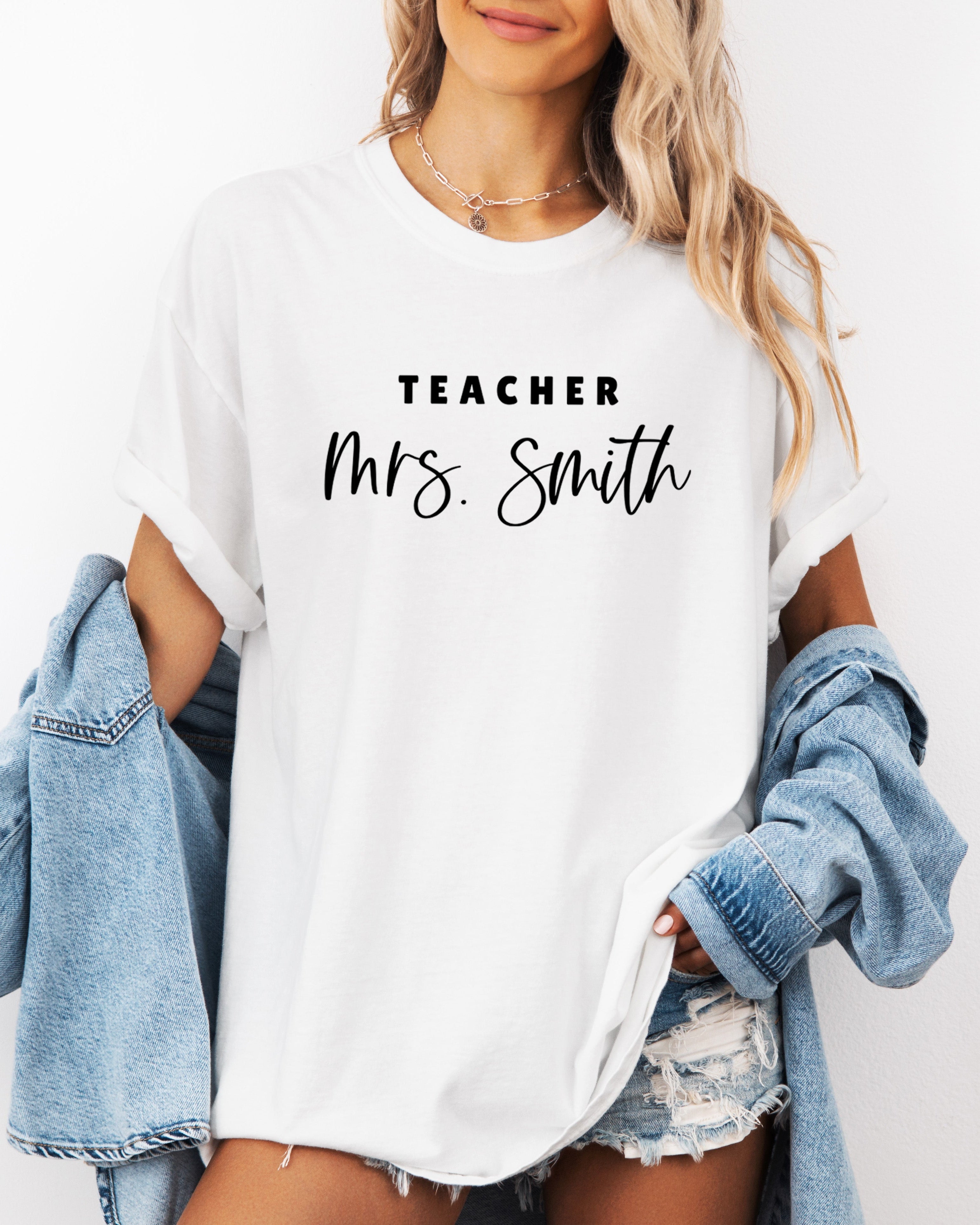 Teacher Mrs Custom Personalization name Teacher Comfort Colors Garment Dyed T Shirt