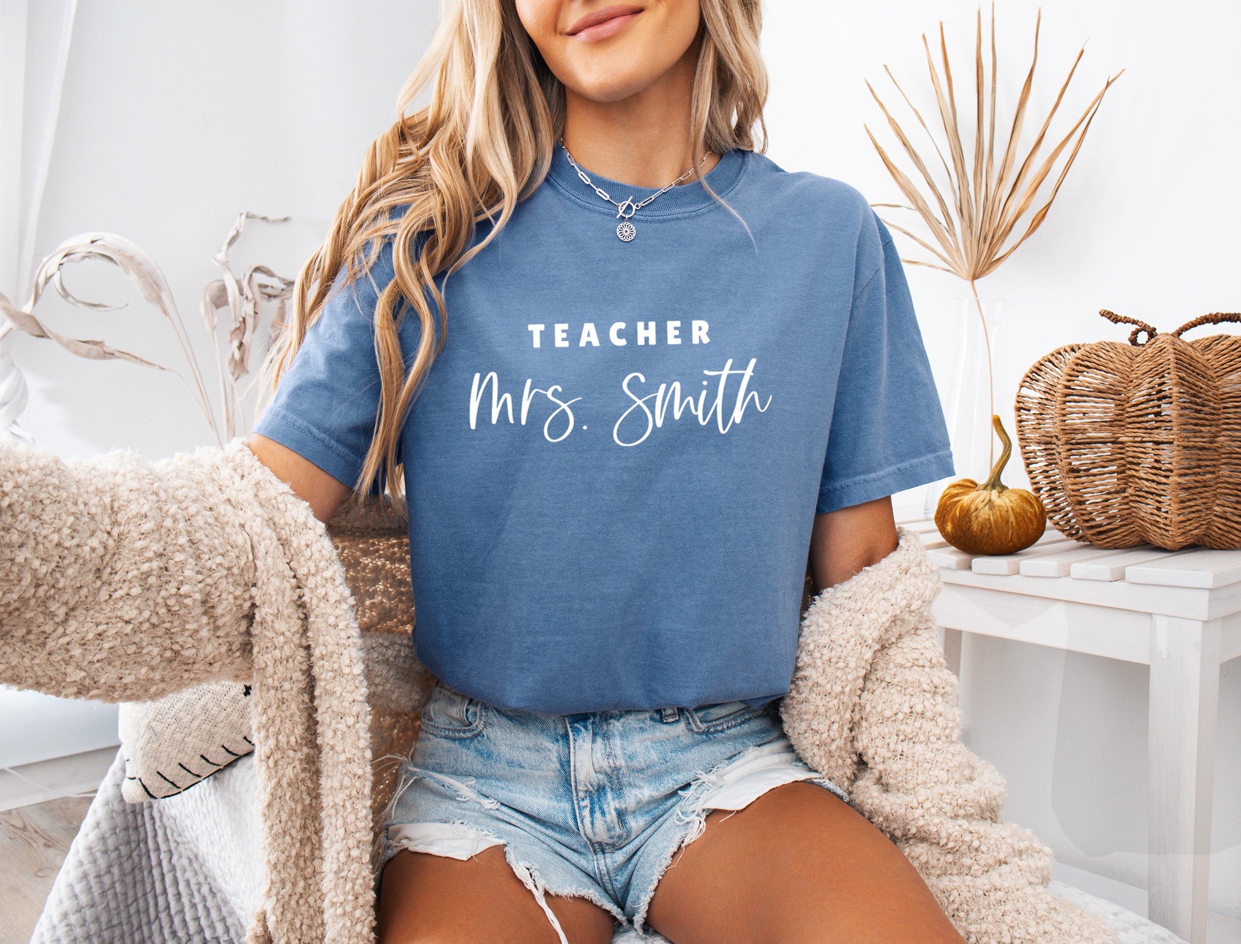 Teacher Mrs Custom Personalization name Teacher Comfort Colors Garment Dyed T Shirt