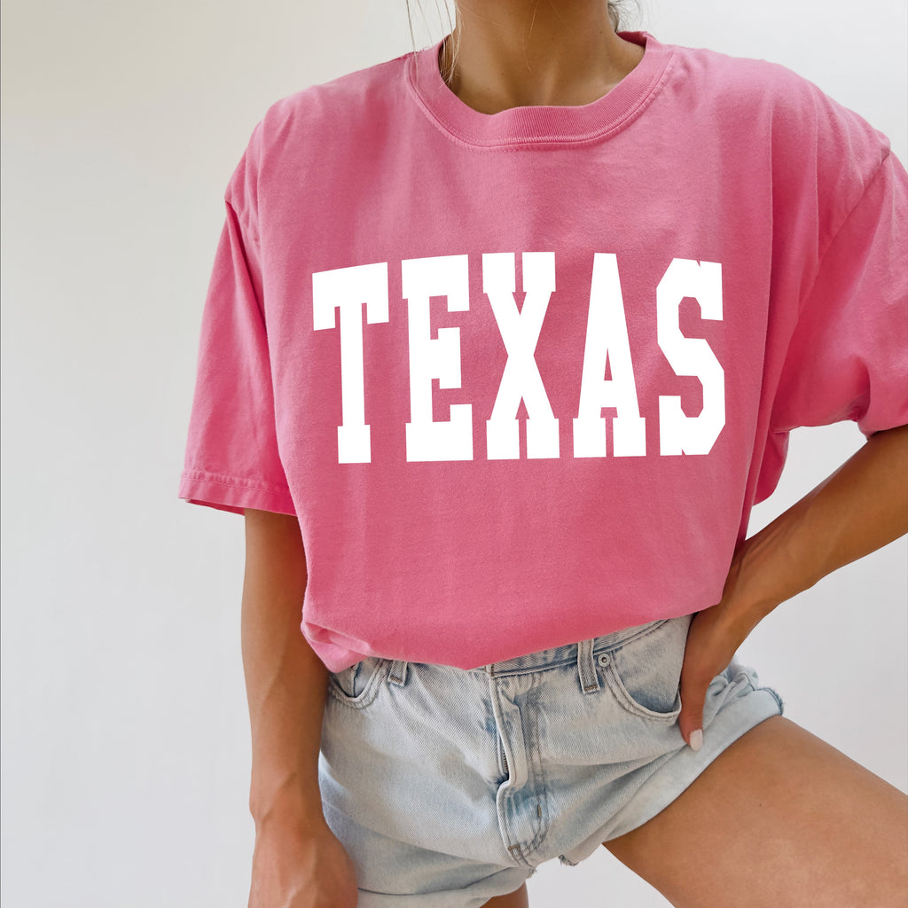 Texas State City Comfort Colors T Shirt (Condensed Font)