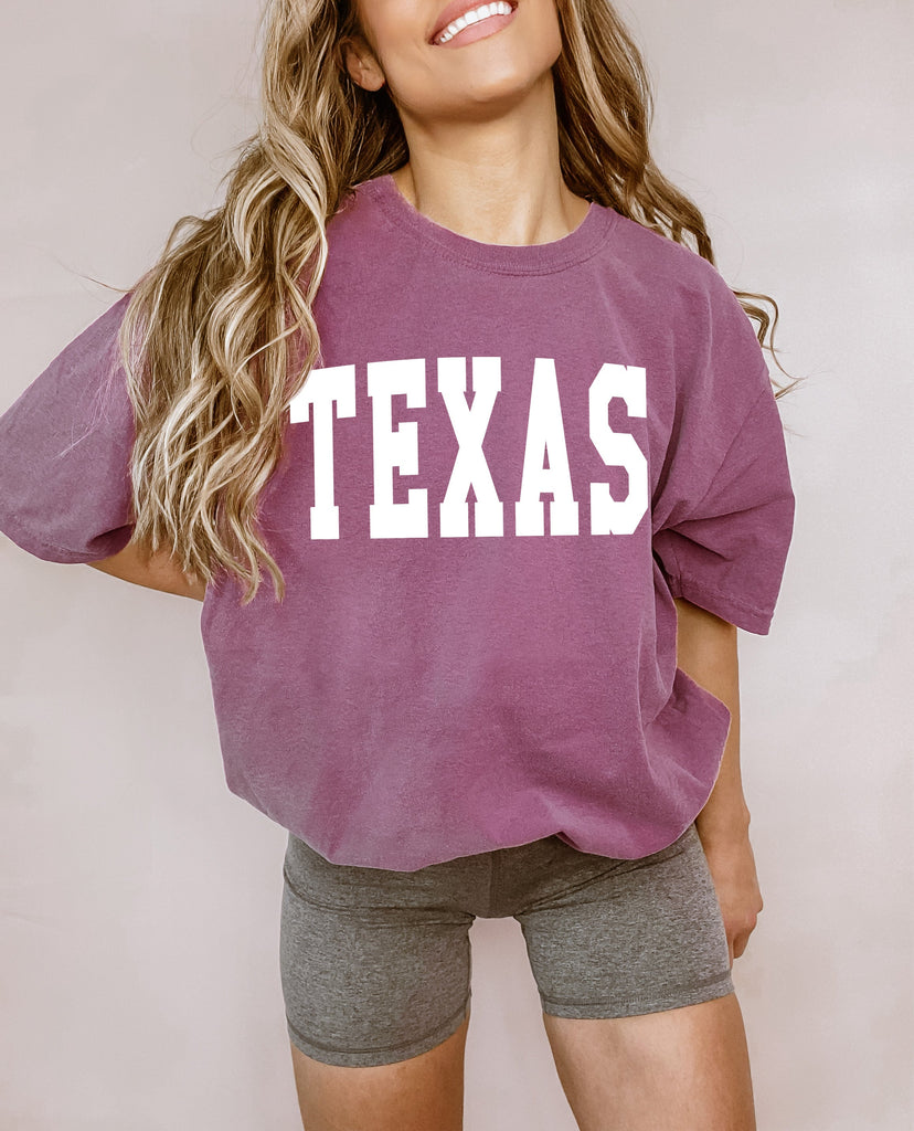 Texas State City Comfort Colors T Shirt (Condensed Font)