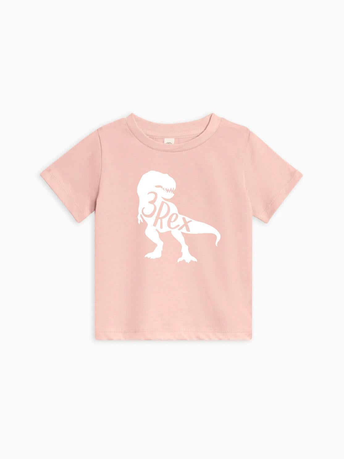 Three 3rex Trex dinosaur Birthday Organic Cotton Baby And Kids Tee