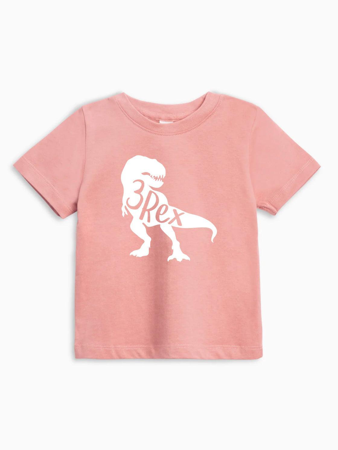 Three 3rex Trex dinosaur Birthday Organic Cotton Baby And Kids Tee