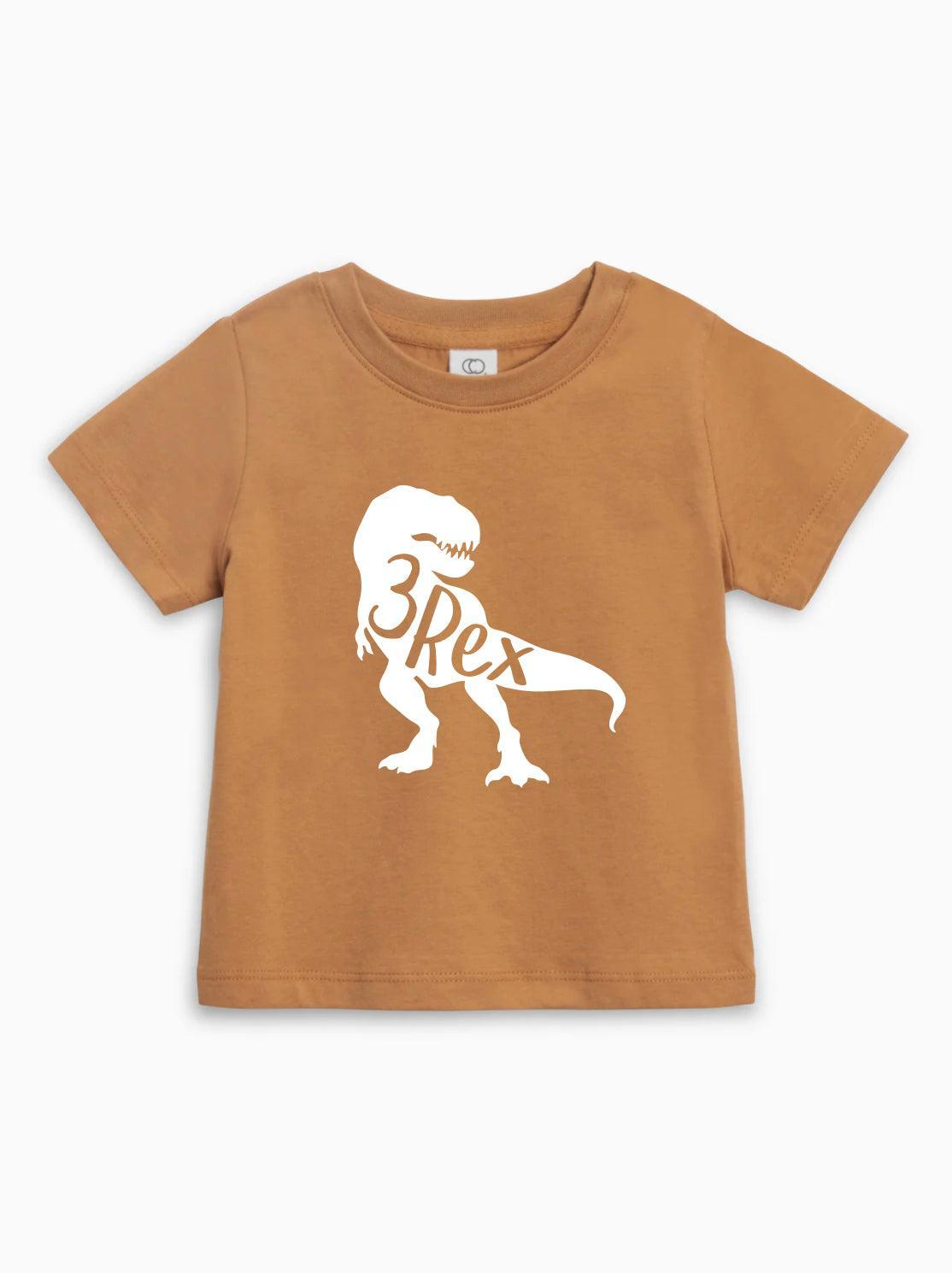 Three 3rex Trex dinosaur Birthday Organic Cotton Baby And Kids Tee
