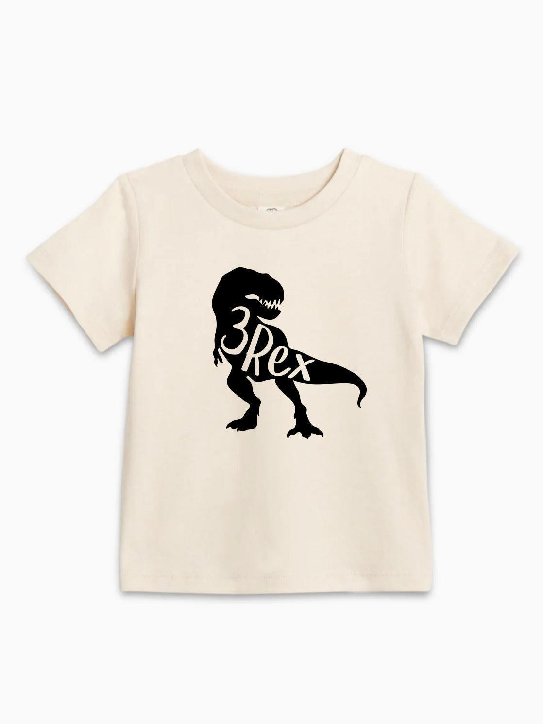 Three 3rex Trex dinosaur Birthday Organic Cotton Baby And Kids Tee
