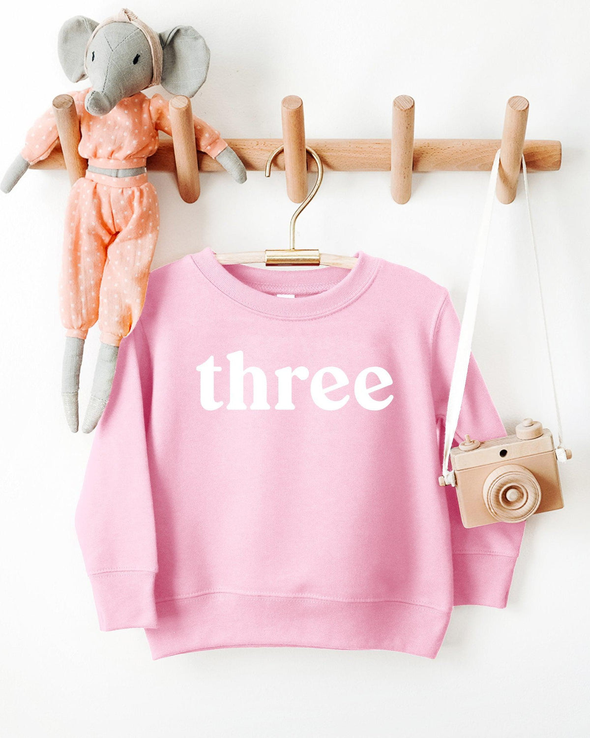 Three Toddler Kids Birthday Sweatshirt (Serif)