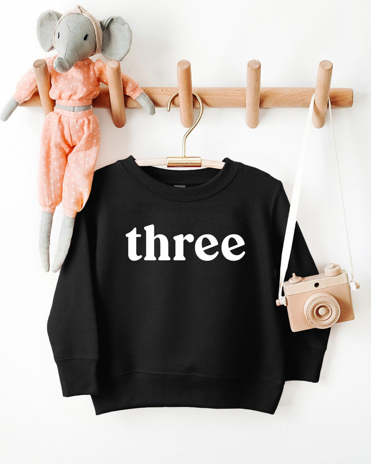 Three Toddler Kids Birthday Sweatshirt (Serif)