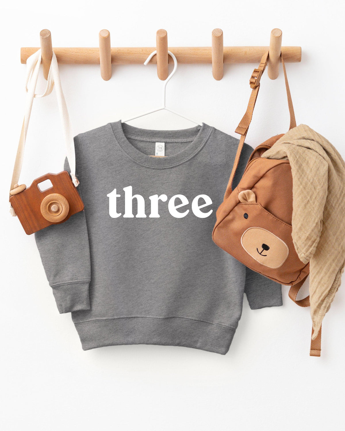 Three Toddler Kids Birthday Sweatshirt (Serif)