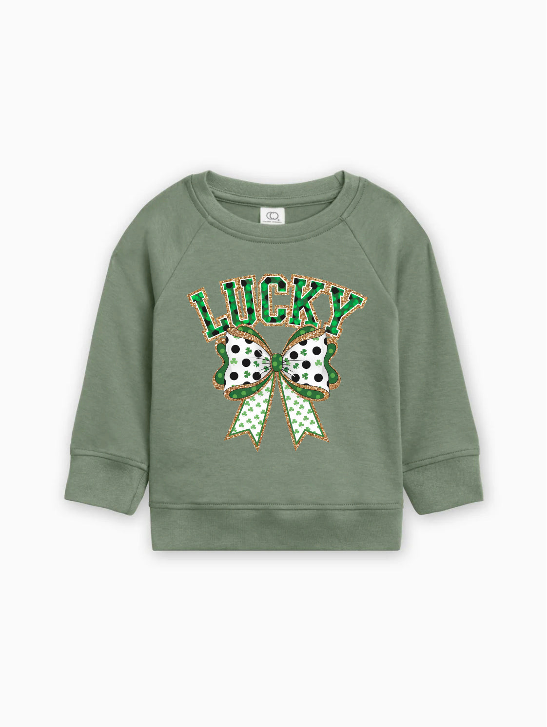 Lucky Shamrock Clover Ribbon St. Patricks Kids Organic Cotton Pullover (Color)