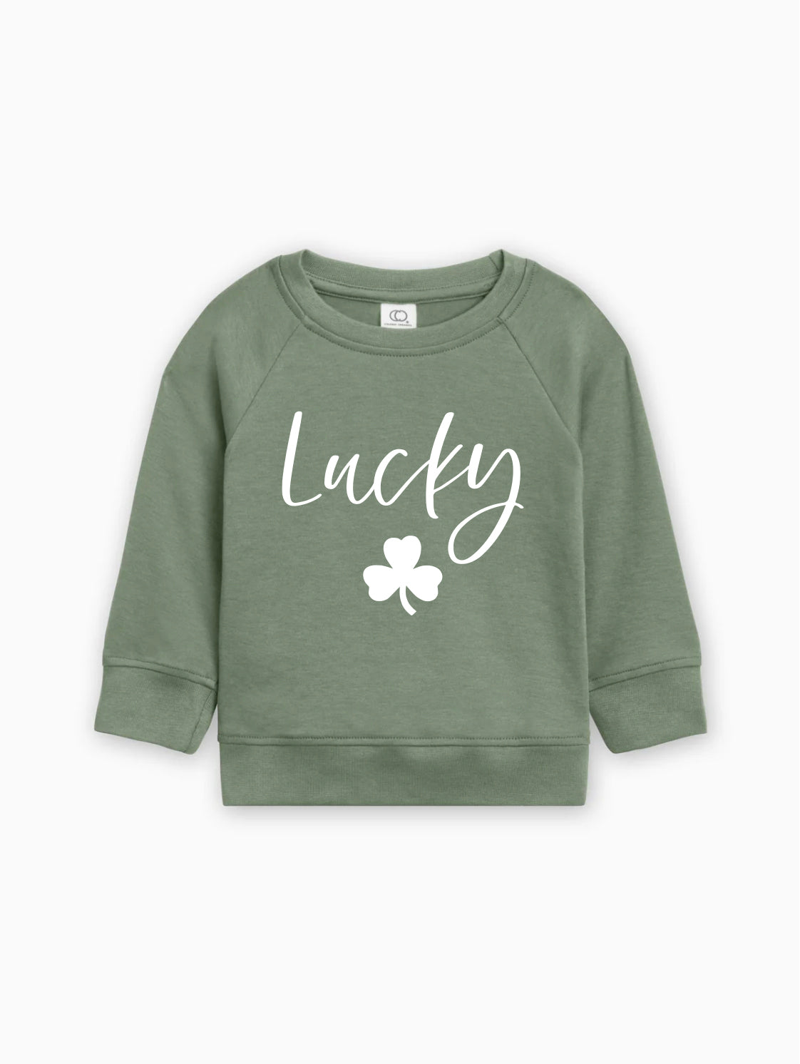 Lucky Shamrock Clover St. Patricks Kids Organic Cotton Pullover (Cursive)