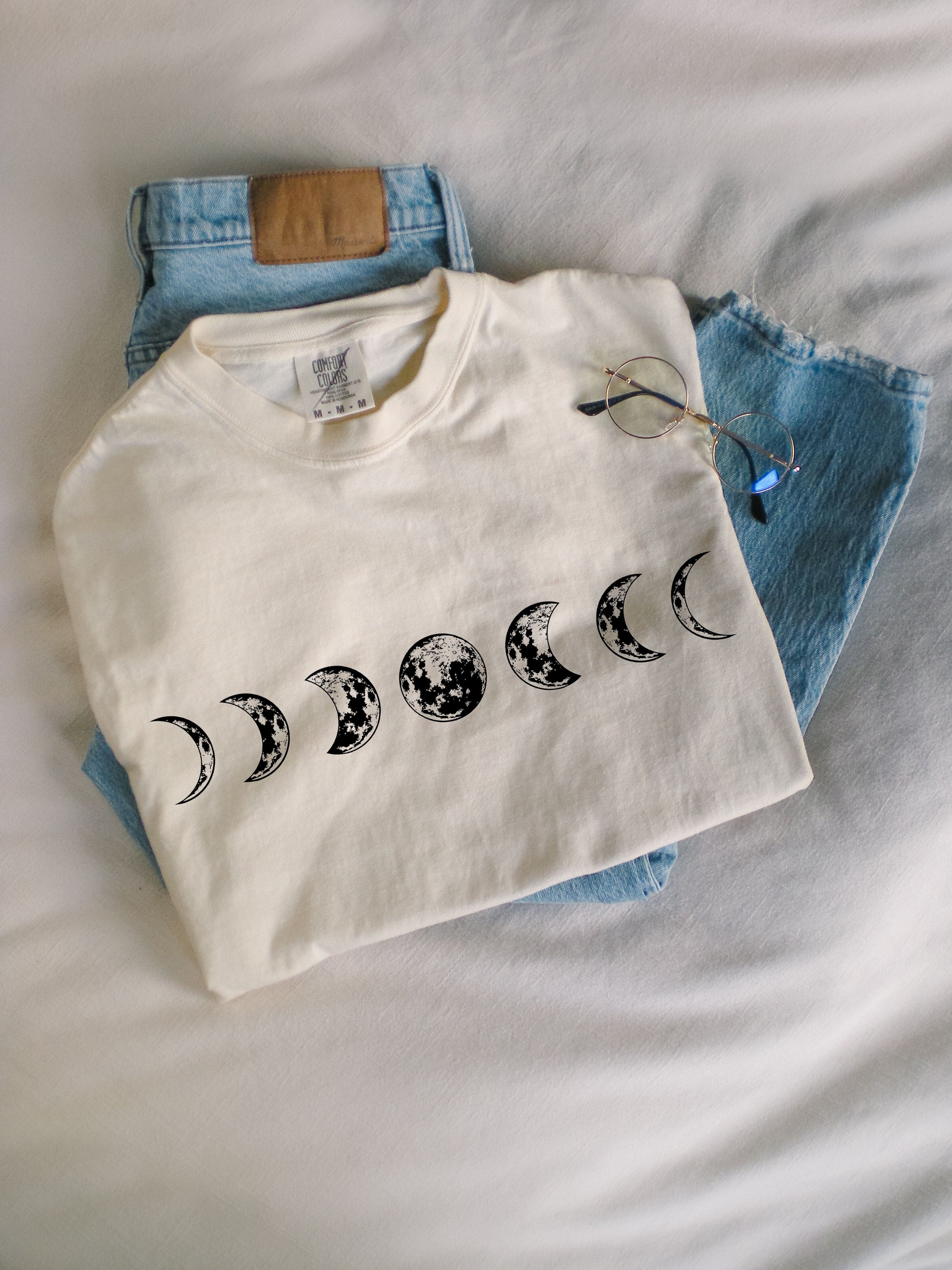 Moon Phase Nature Summer Vacation Camping Garment Dyed T Shirt
