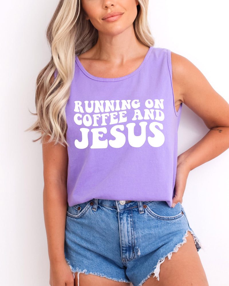 Running on Coffee and Jesus Comfort Colors Tank Top (Groovy)