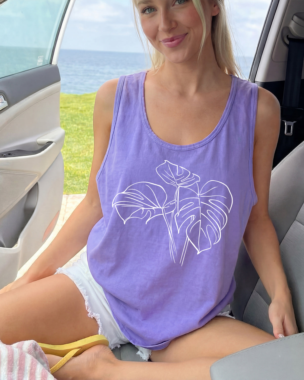 Monstera Plant Nature Comfort Colors Tank Top – Mountain Hiking Camping Vacation Nature Graphic