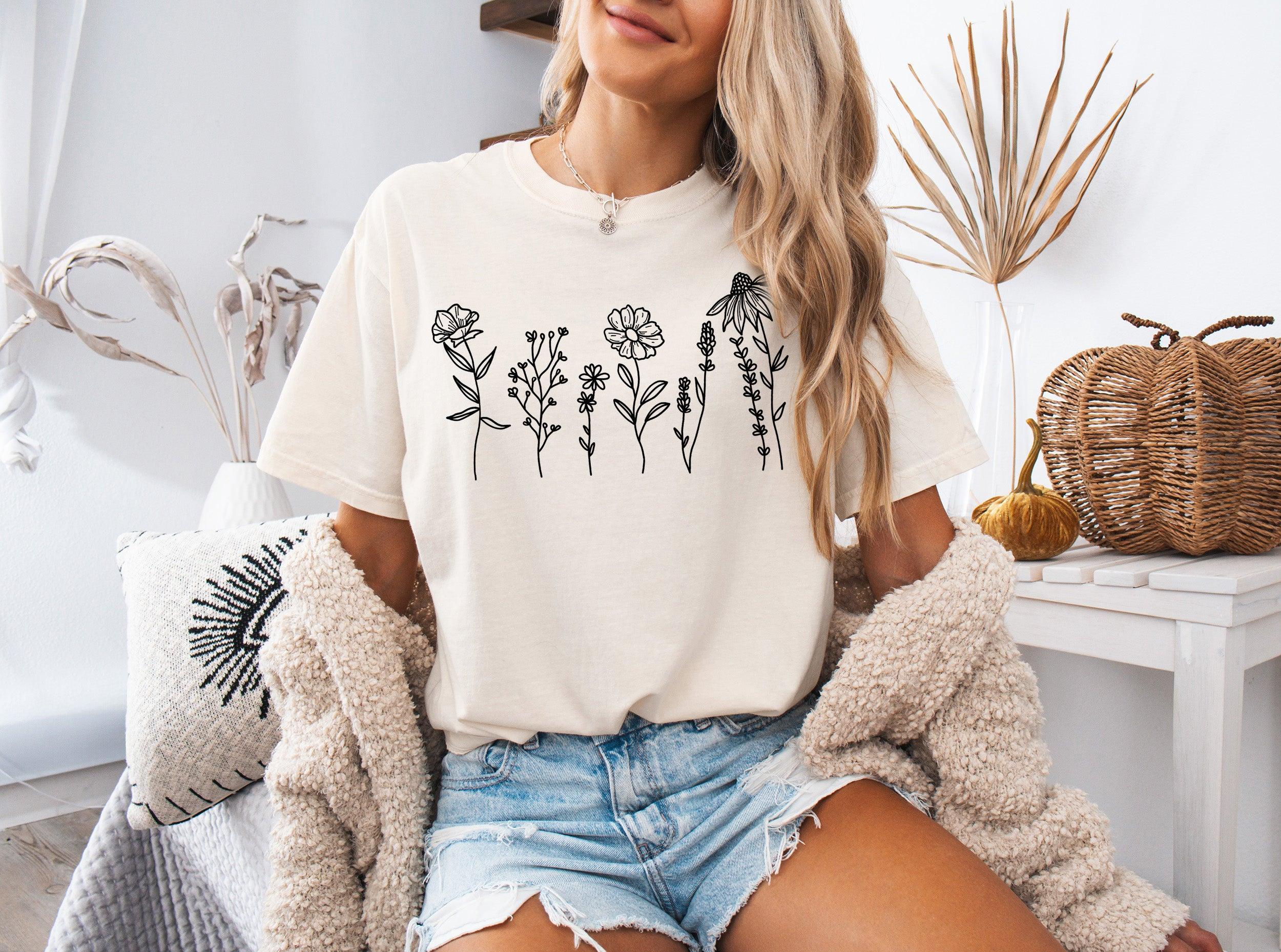 Wildflowers Botanical Plant Nature Garment Dyed T Shirt