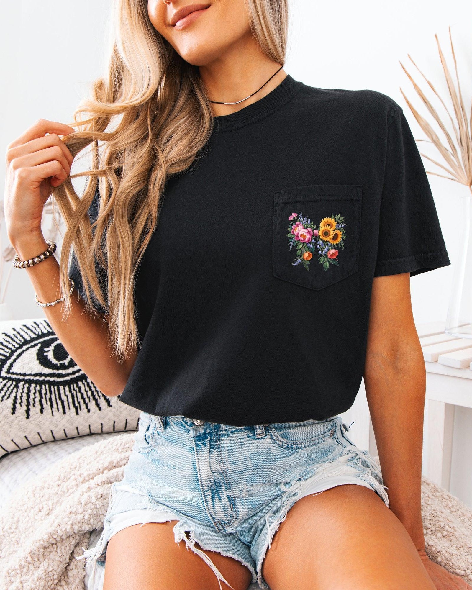 Wildflowers Bouquet Flowers Botanical Comfort Colors Pocket T Shirt | Camping, Hiking, Plant