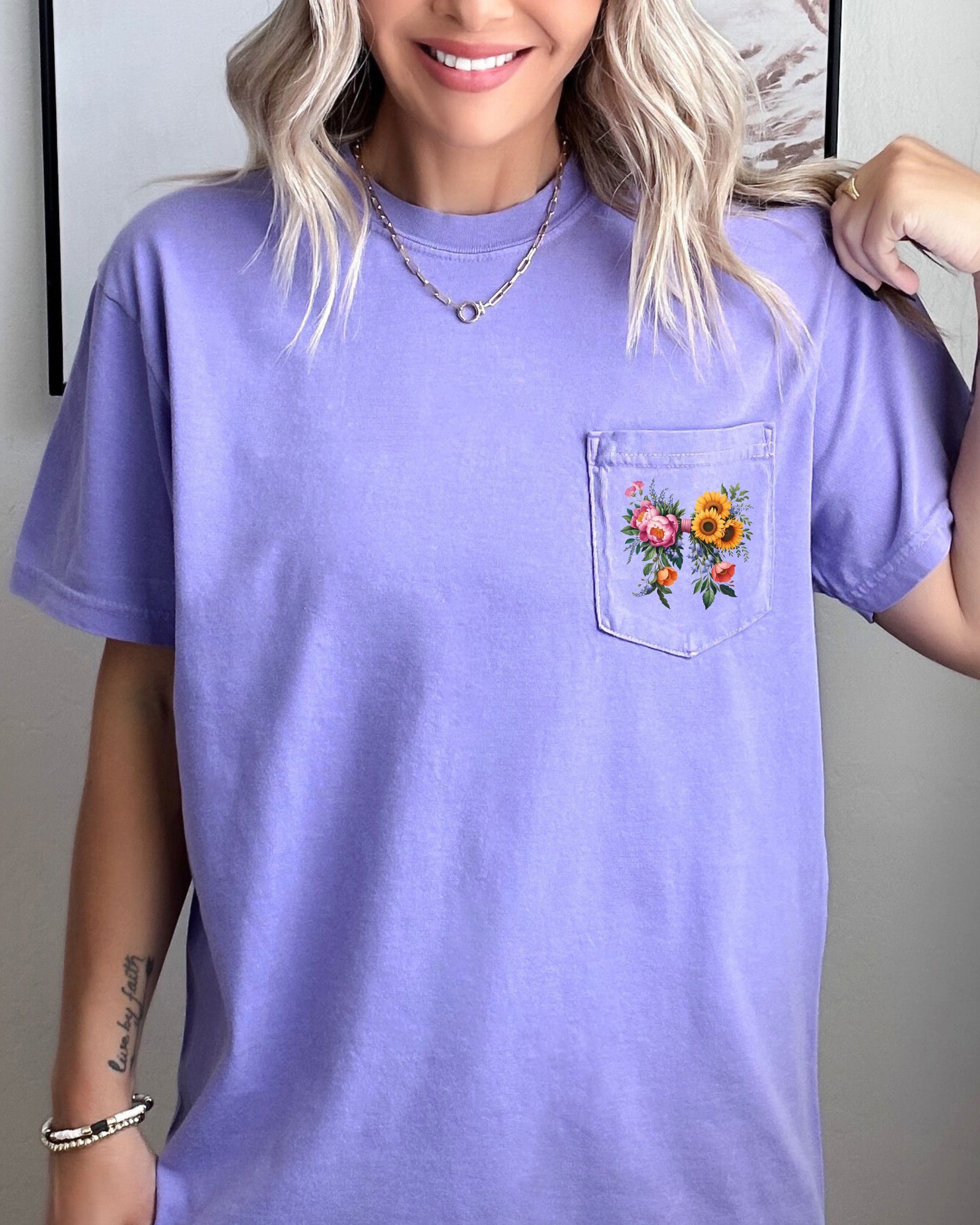 Wildflowers Bouquet Flowers Botanical Comfort Colors Pocket T Shirt | Camping, Hiking, Plant