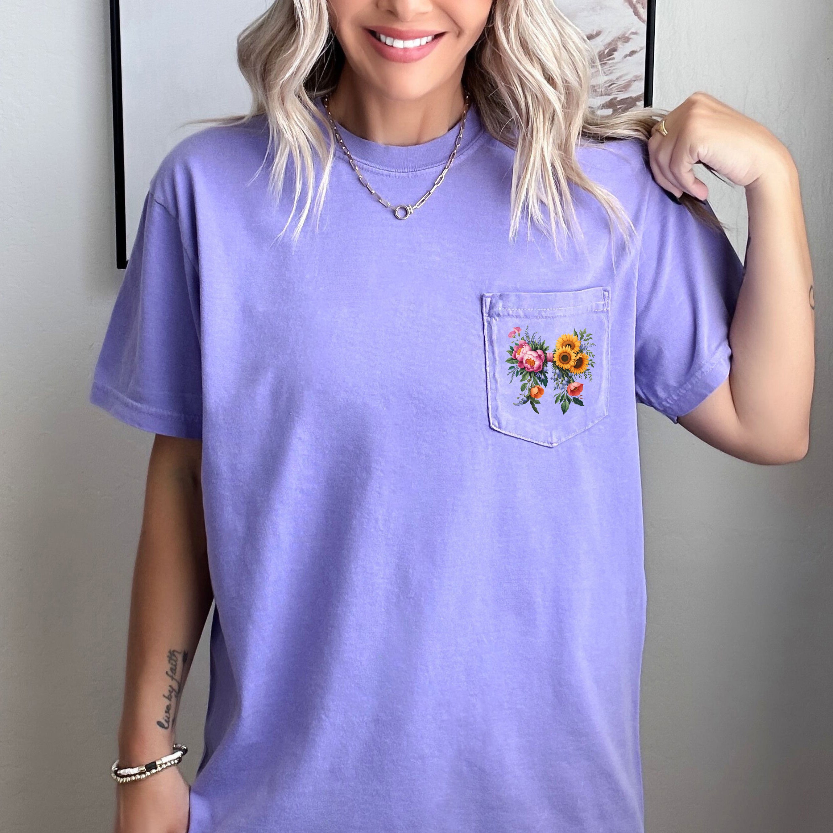 Wildflowers Bouquet Flowers Botanical Comfort Colors Pocket T Shirt | Camping, Hiking, Plant