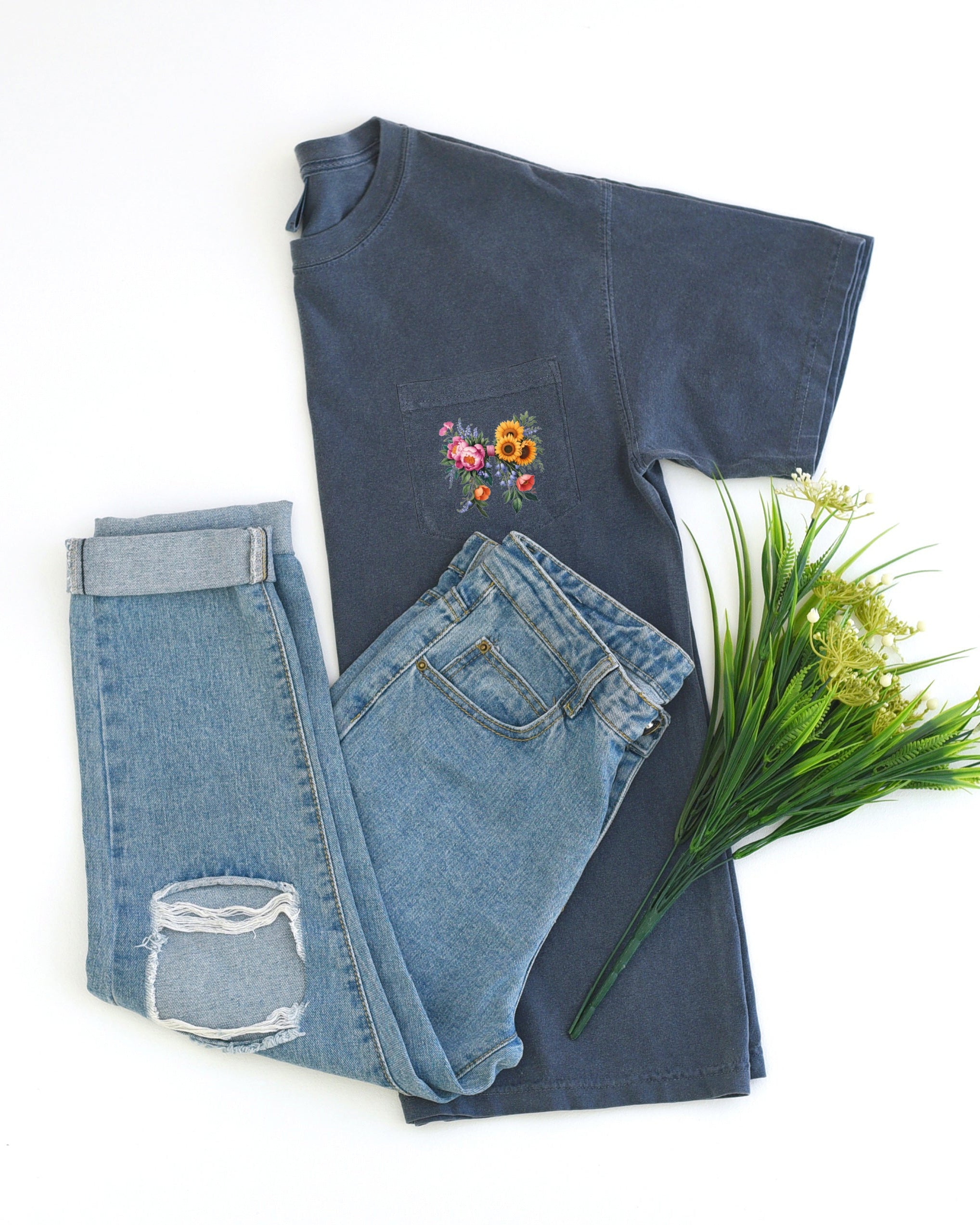 Wildflowers Bouquet Flowers Botanical Comfort Colors Pocket T Shirt | Camping, Hiking, Plant