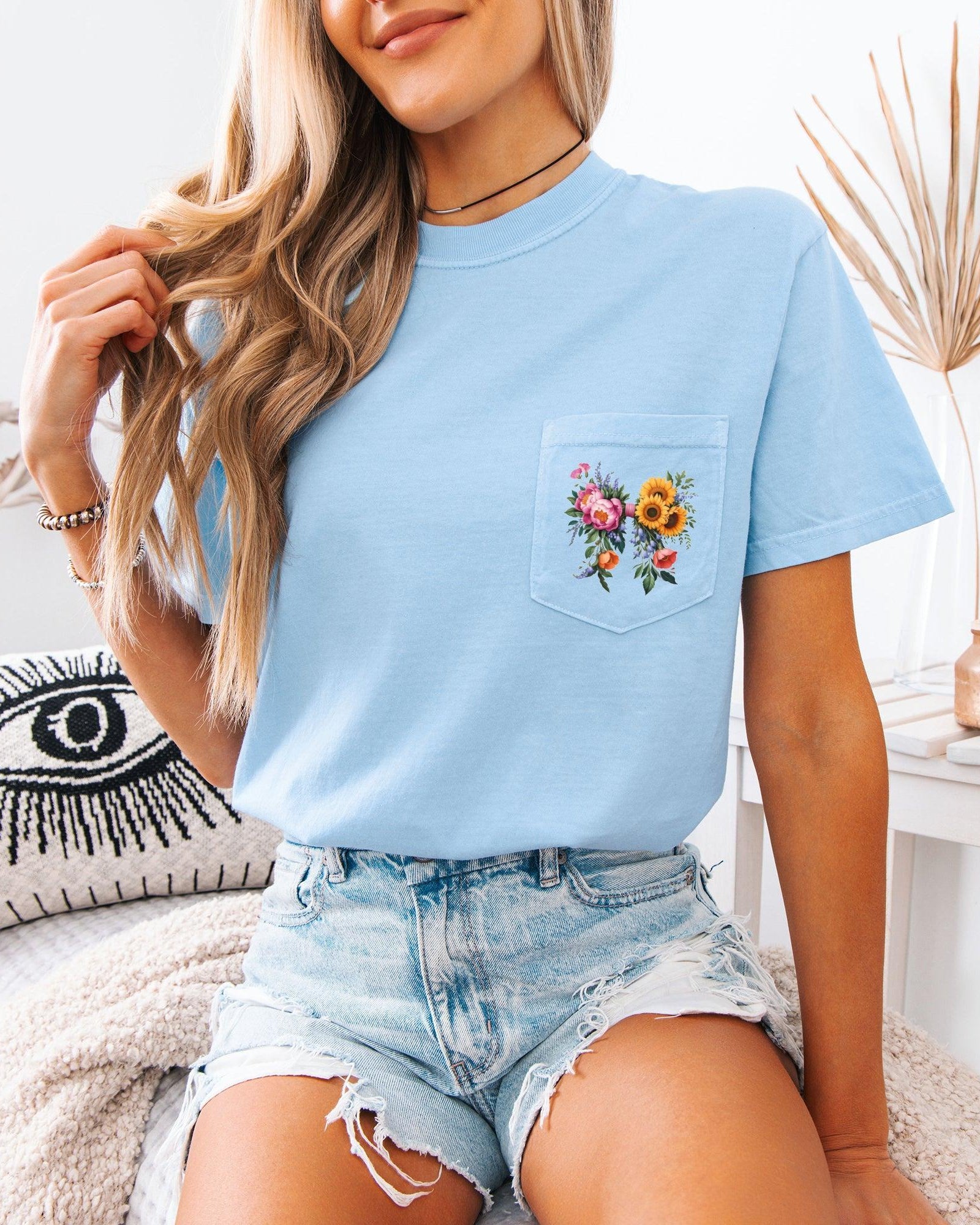 Wildflowers Bouquet Flowers Botanical Comfort Colors Pocket T Shirt | Camping, Hiking, Plant