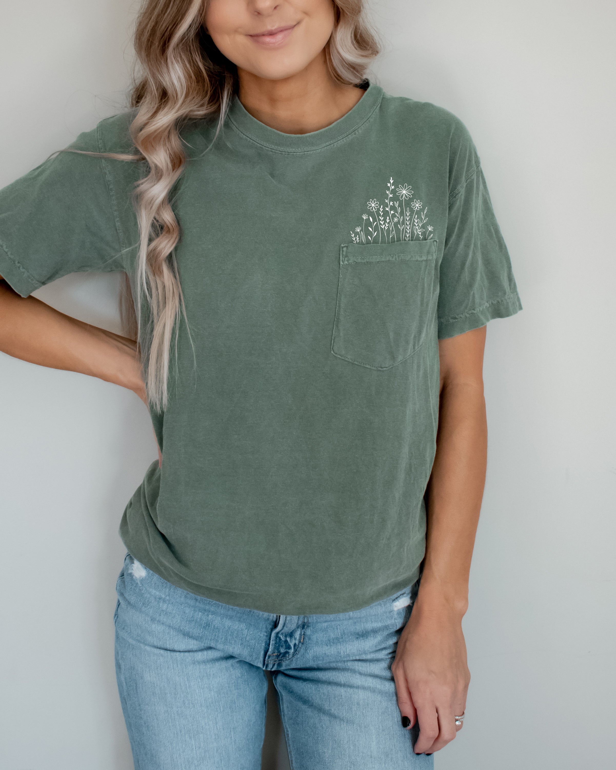 Wildflowers Comfort Colors Pocket T Shirt | Nature, Camping, Plant (new)