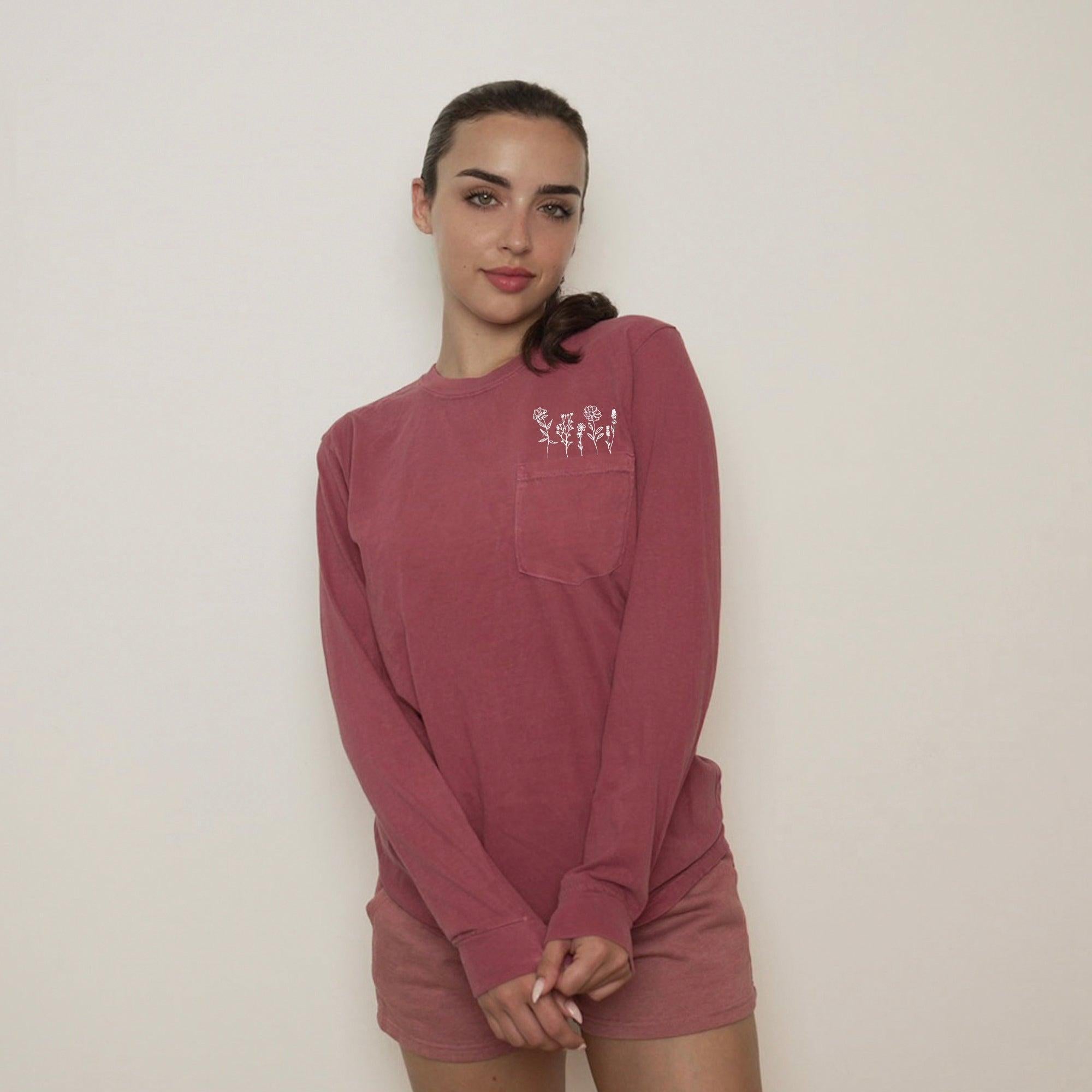 Wildflowers Nature Botanical Pocket Comfort Colors Long Sleeve Shirt