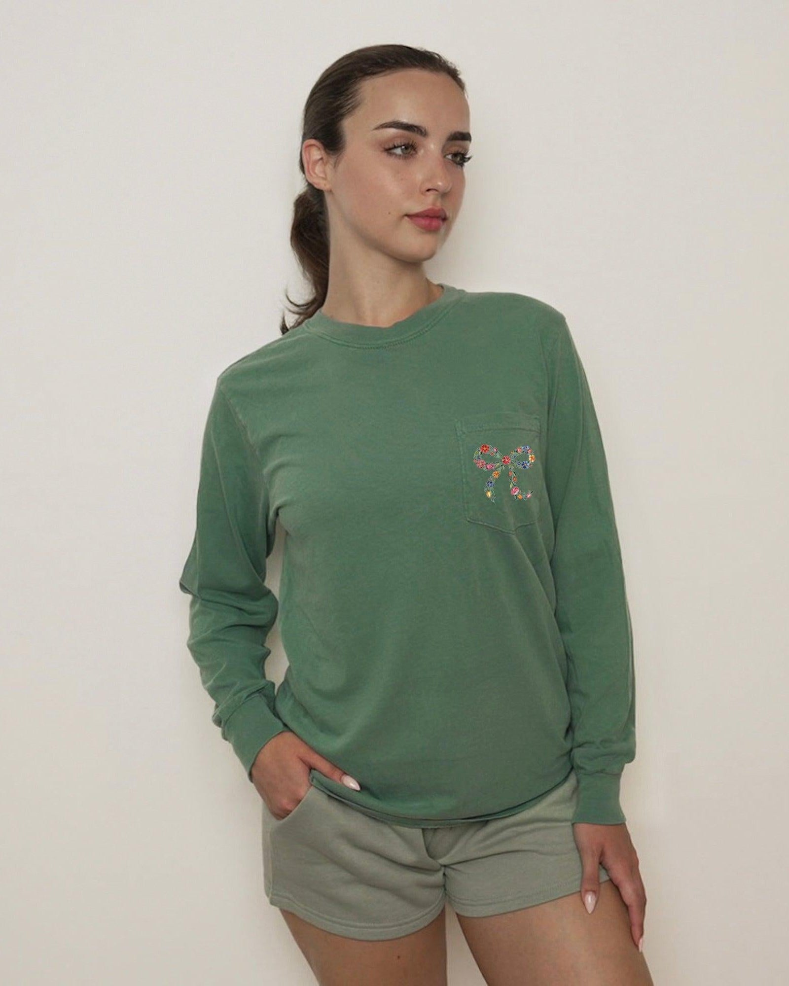Wildflowers Ribbon Nature Botanical Pocket Comfort Colors Long Sleeve Shirt