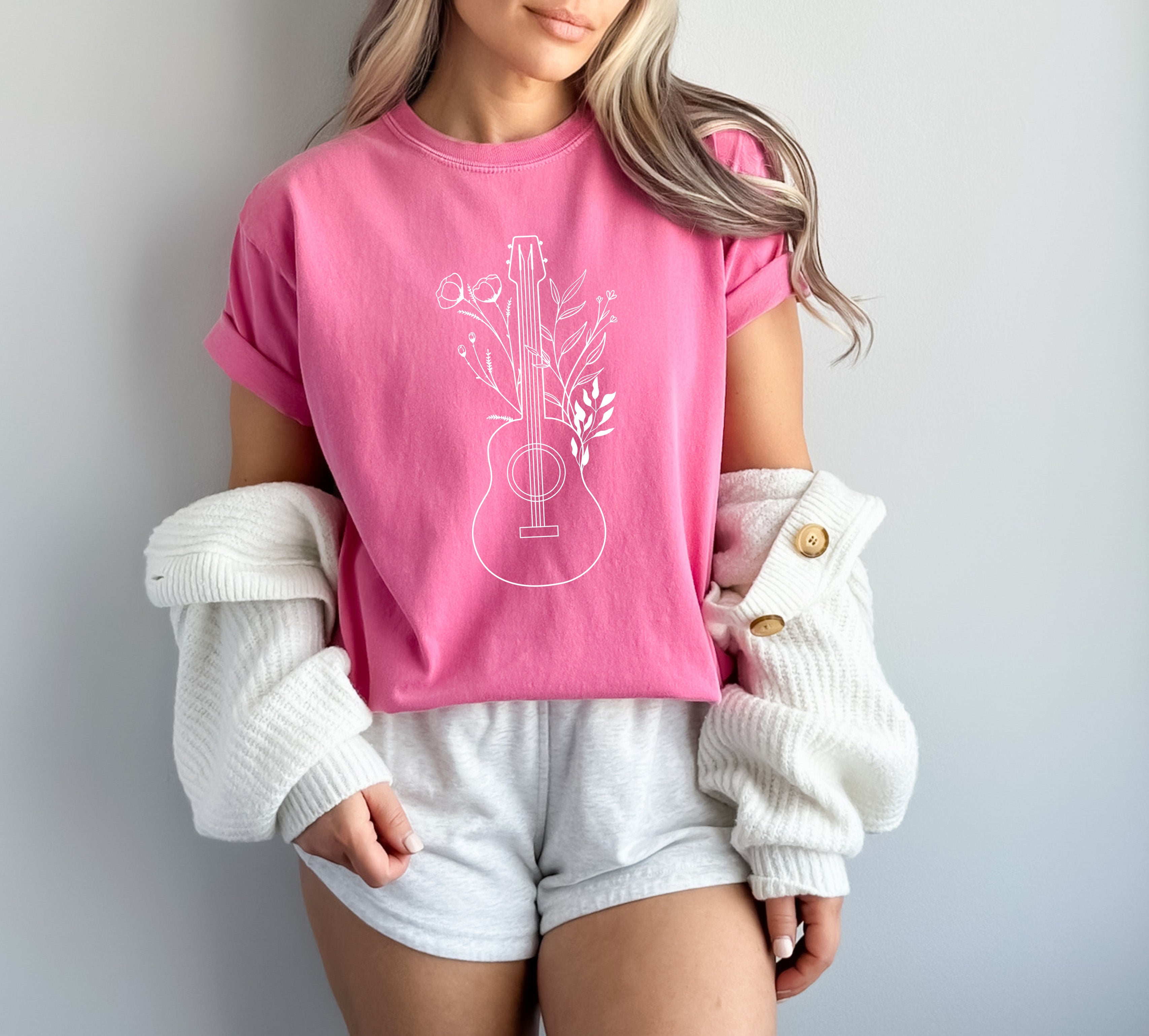 Wildflowers and Guitar Music Nature botanical Garment Dyed T Shirt