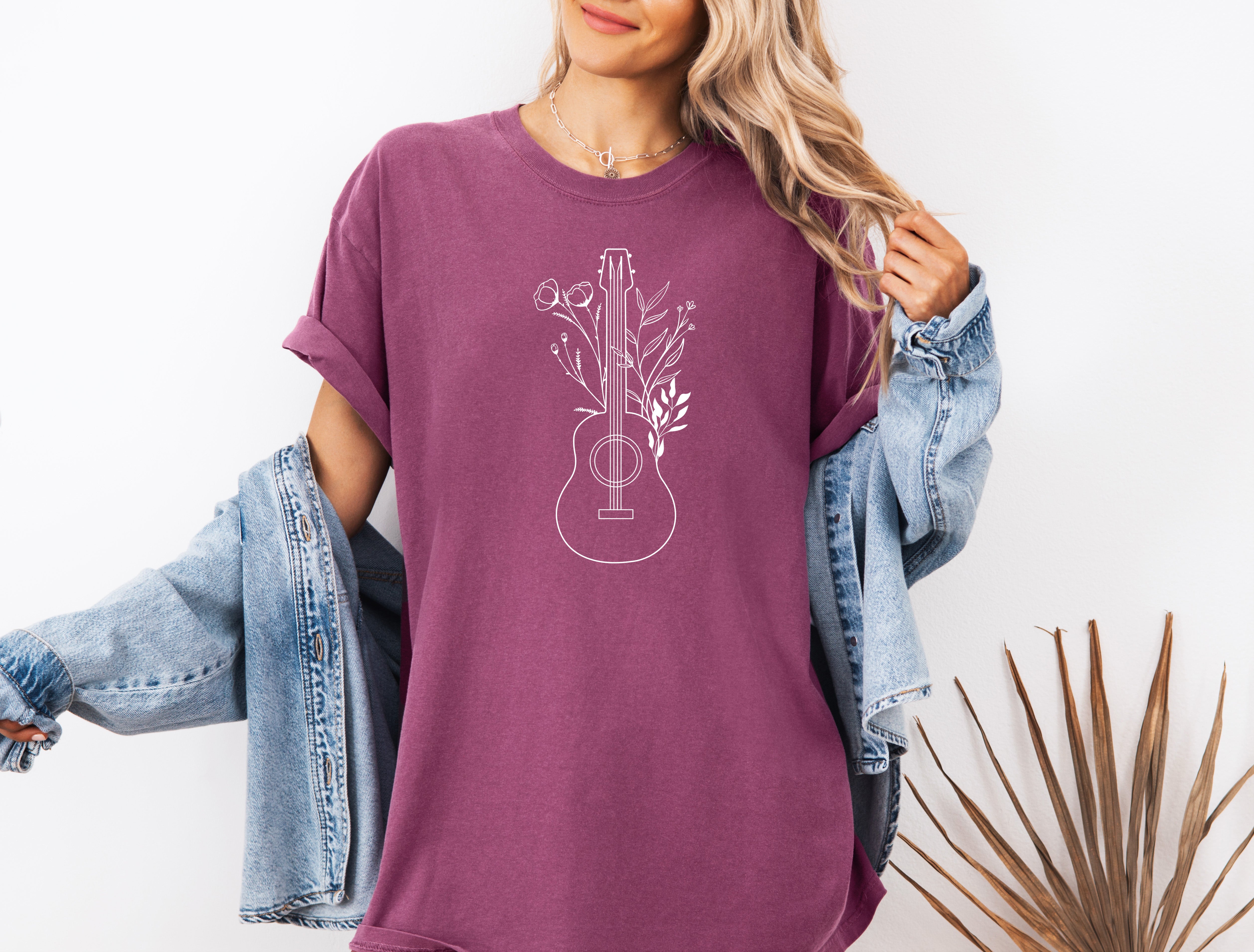 Wildflowers and Guitar Music Nature botanical Garment Dyed T Shirt