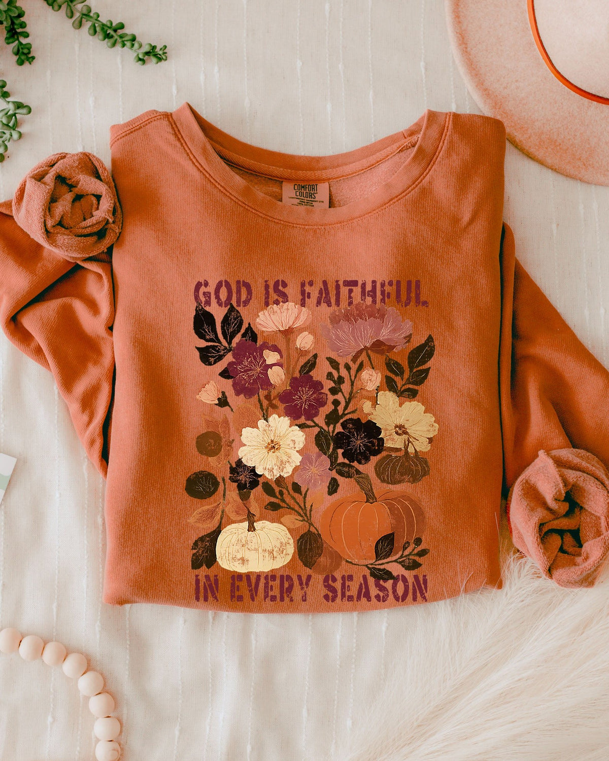 God Is Faithful Christian Comfort Colors Sweatshirt, Fall Thanksgiving Gift for Women