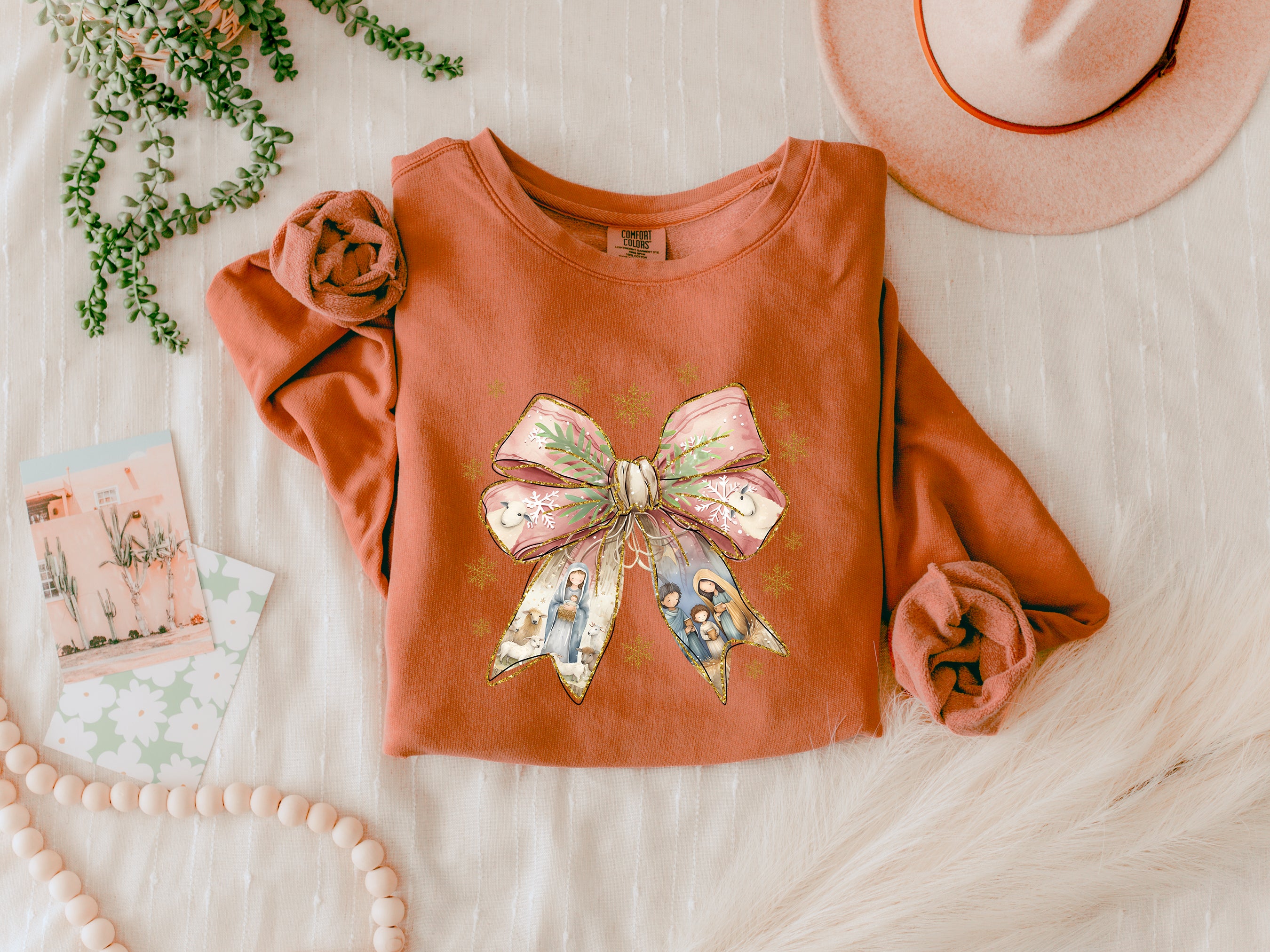 Christmas Ribbon Christian inspirational Garment Dyed Comfort Colors Sweatshirt