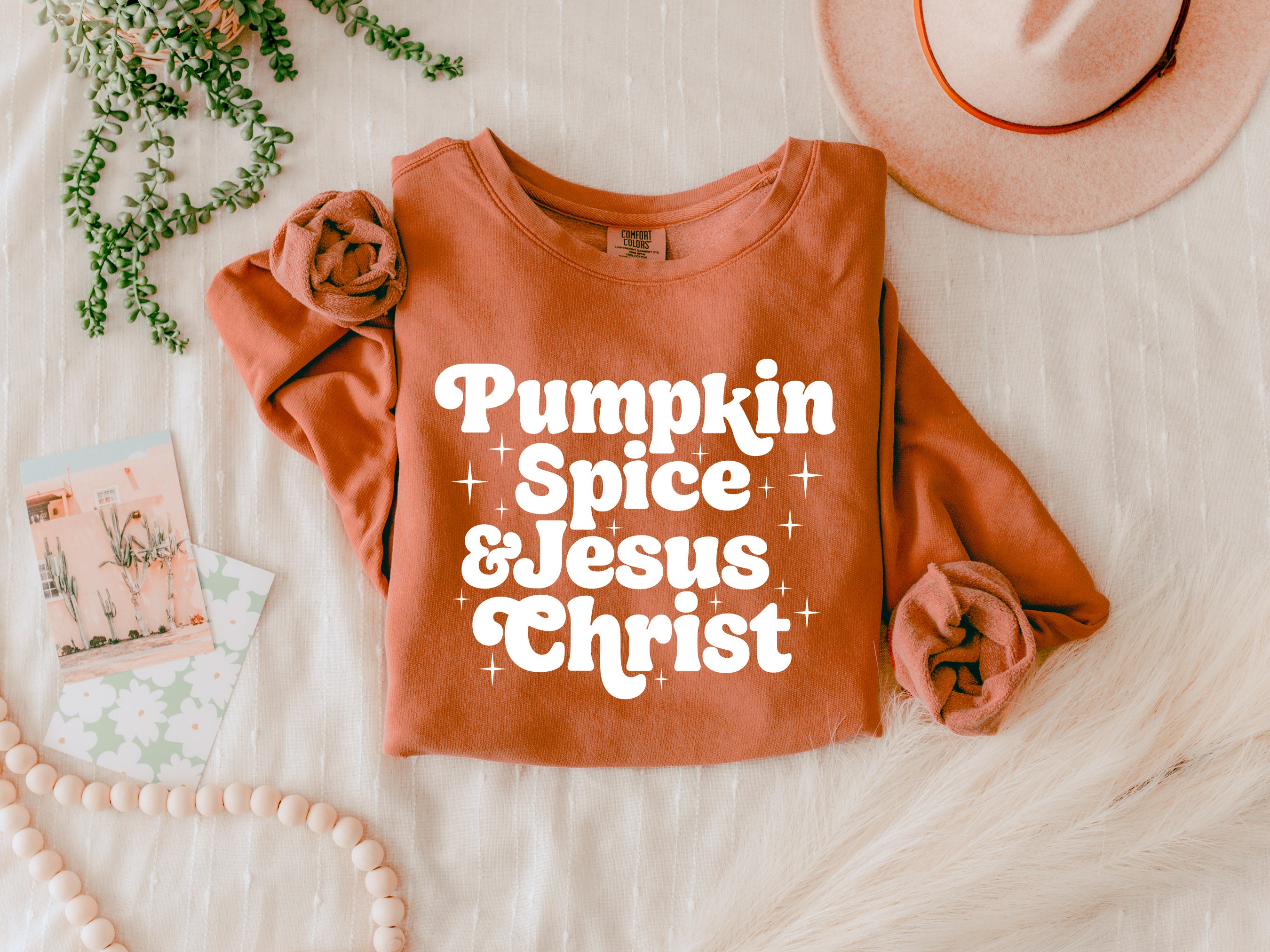 Pumpkin Spice and Jesus Thanksgiving day Fall Inspirational Christian Garment Dyed Comfort Colors Sweatshirt