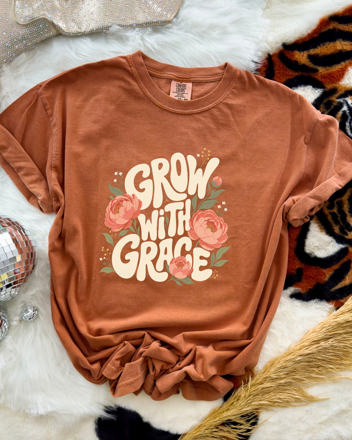 Grow With Grace Christian Flower Comfort Colors T-Shirt, Jesus Bible Gift
