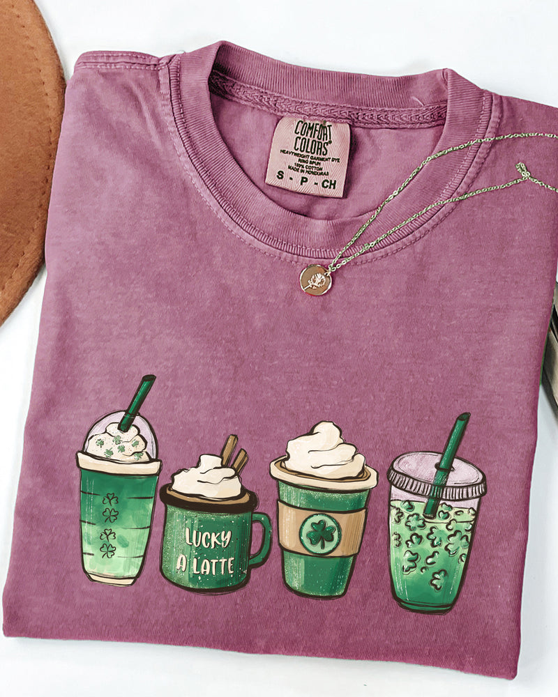 St. Patrick's day Lucky Latte Shamrock Matcha Coffee Comfort Colors T Shirt