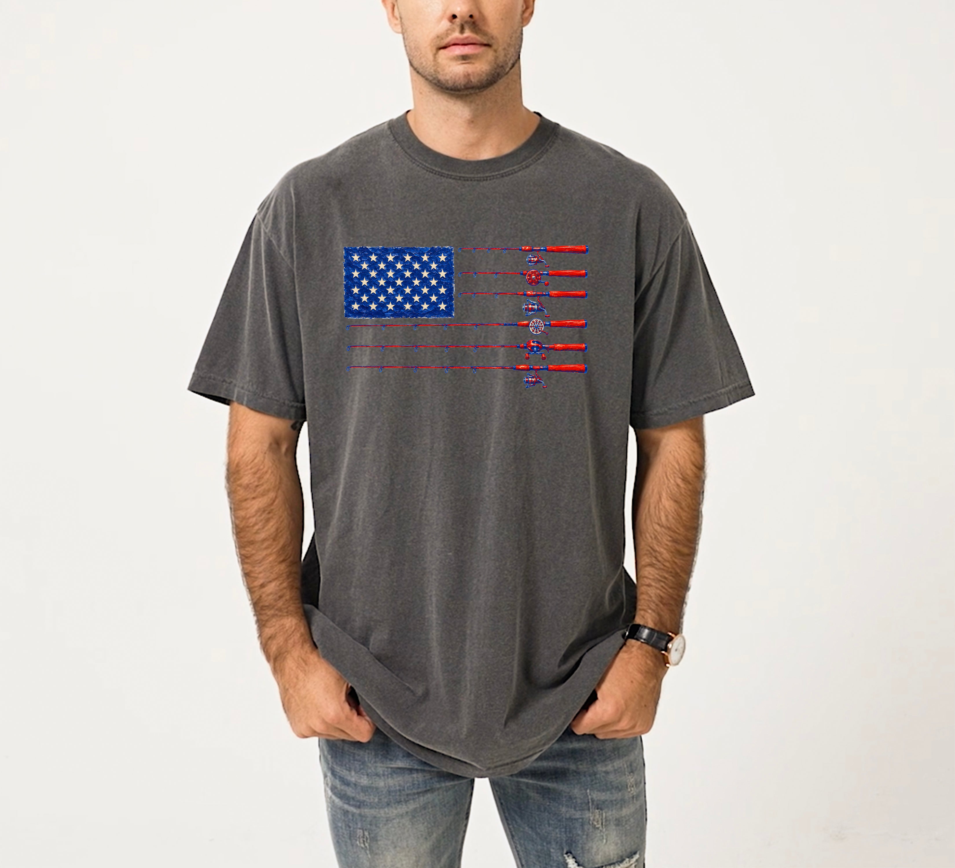 USA America Fishing Comfort Colors T Shirt - 4th of July, Memorial day, Veterans day gift for dad