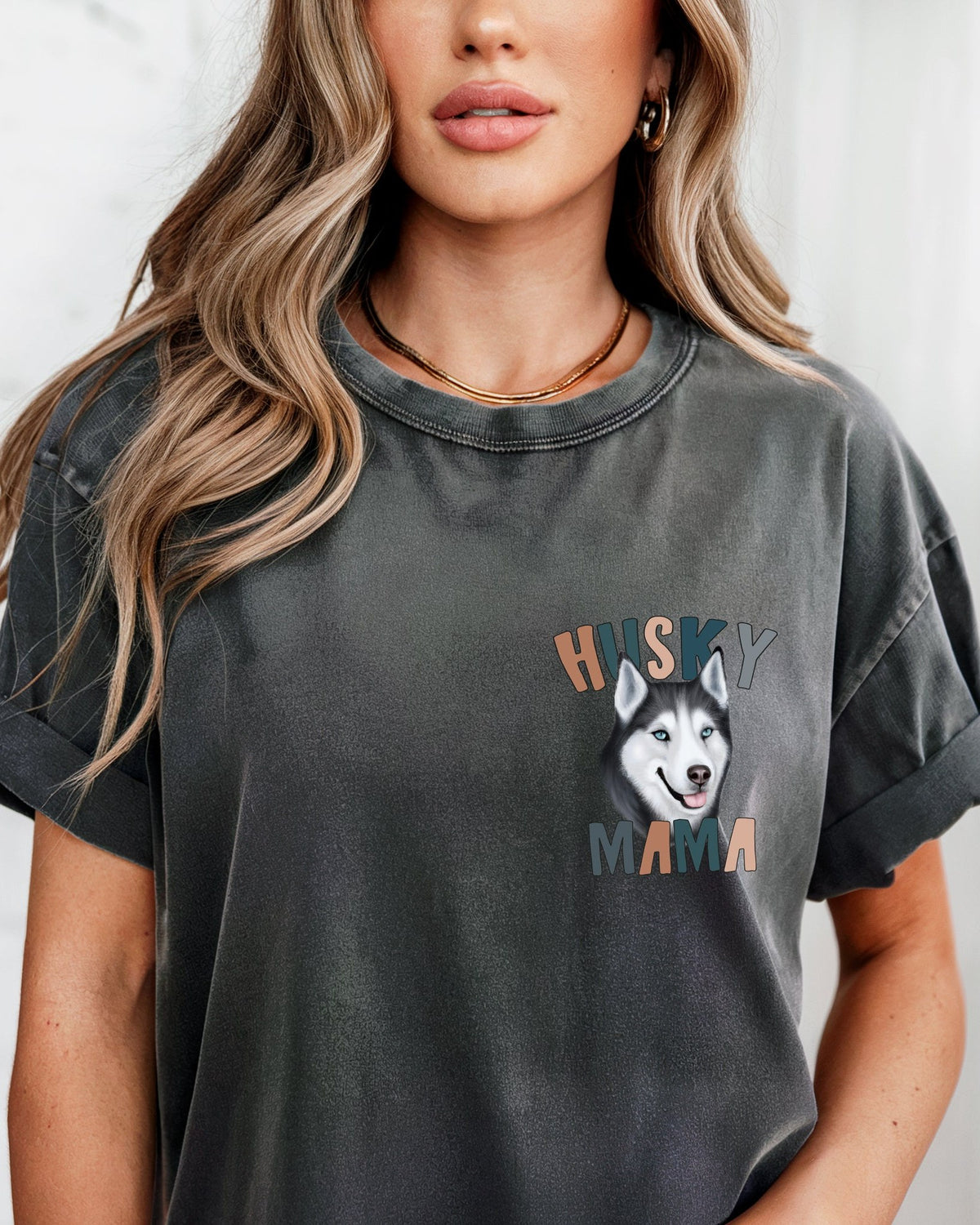 Husky Dog Mom Comfort Colors T-Shirt (Center), Gift for Women