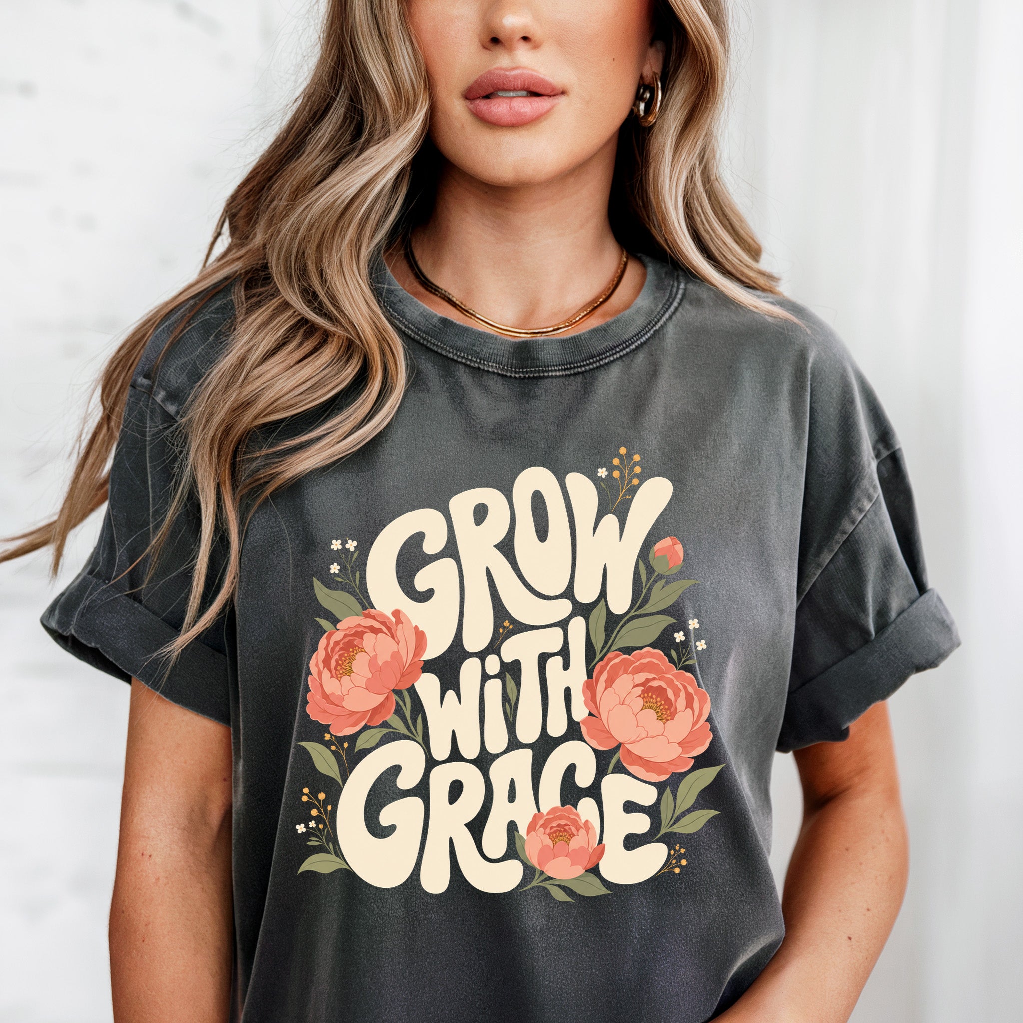 Grow with Grace Christian Flower Comfort Colors T Shirt Religious Jesus Bible