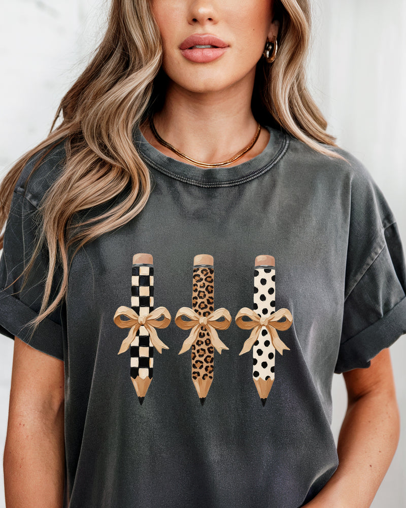 Teacher Pencils Plaid Dot Leopard Comfort Colors Garment-Dyed T-Shirt