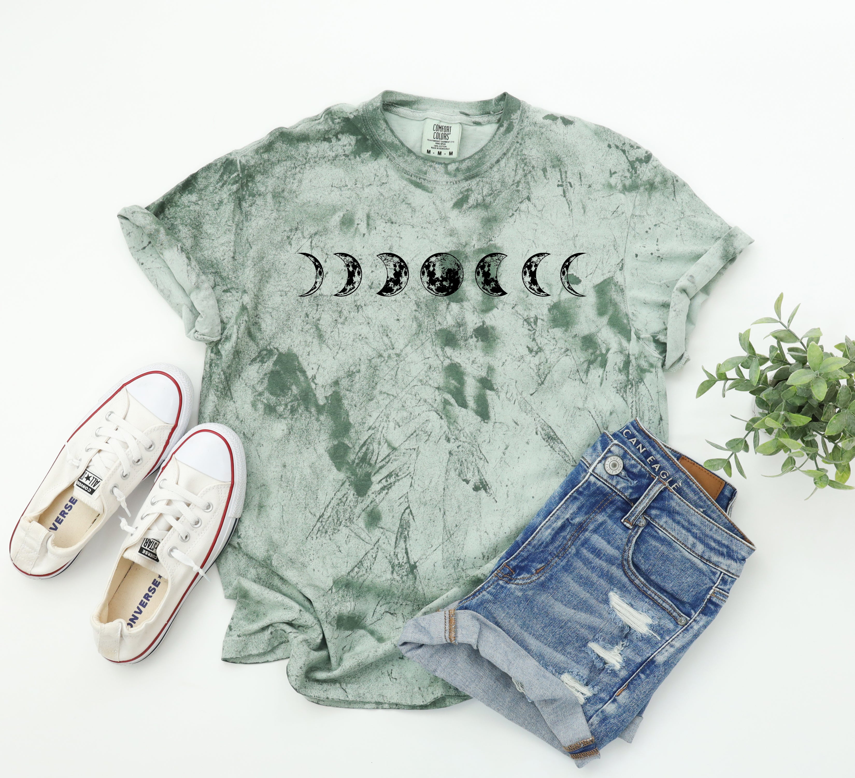 Moon Phase Nature Summer Vacation Camping Garment Dyed T Shirt